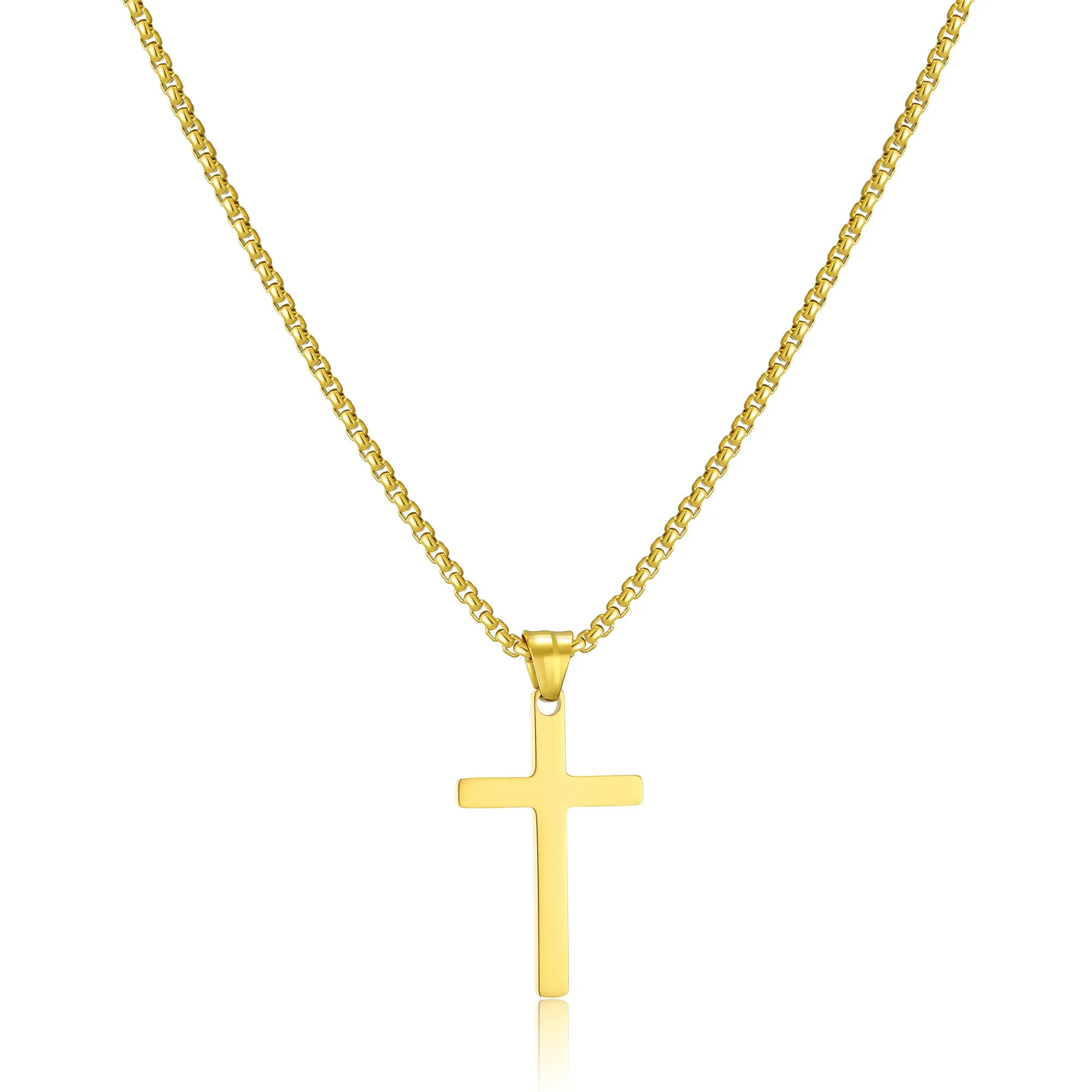 AFSTALR Collana con Croce in Acciaio Inossidabile, 50 cm, Oro - immagine 1