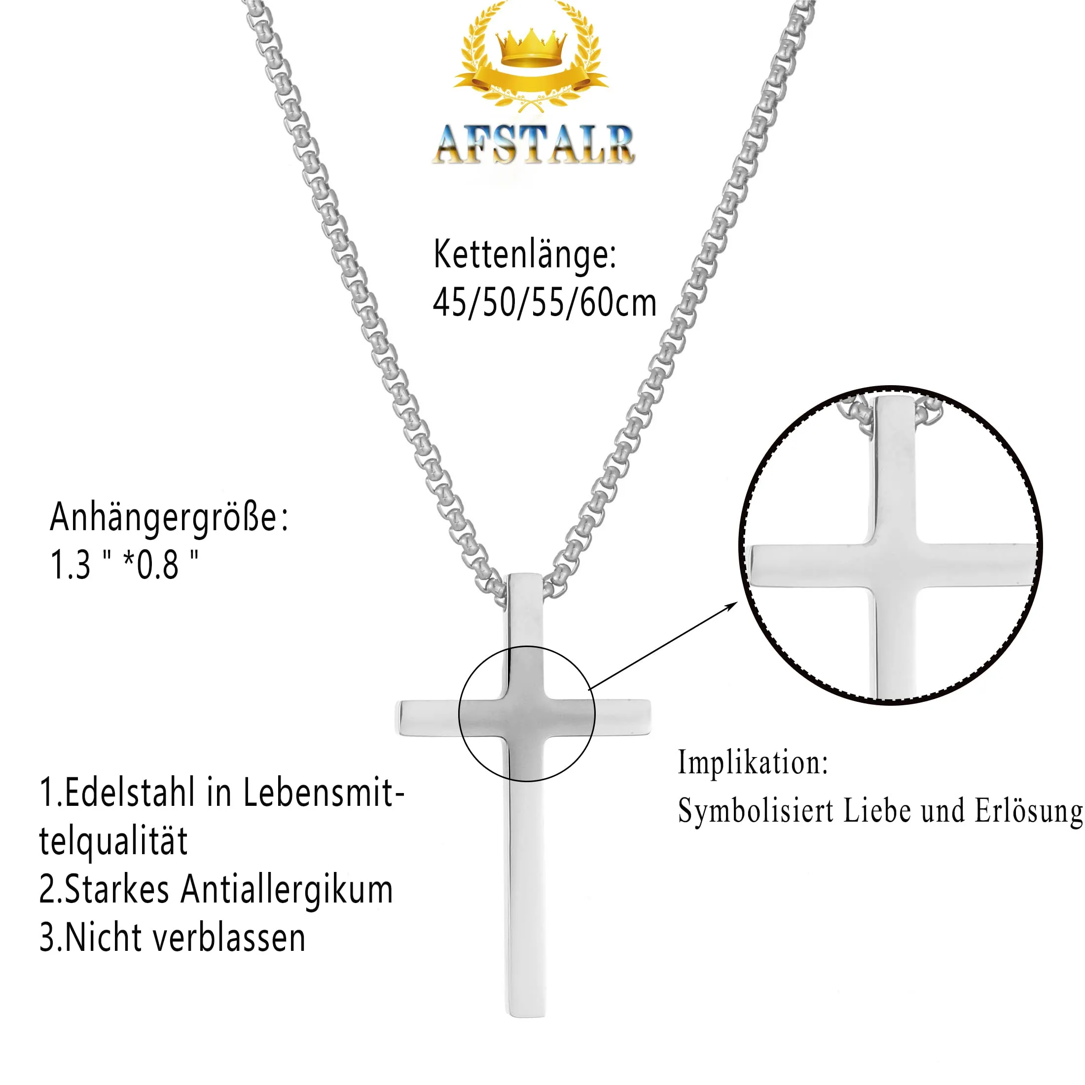 AFSTALR Collana con Croce in Acciaio Inossidabile Argento per Uomo e Donna - immagine 4