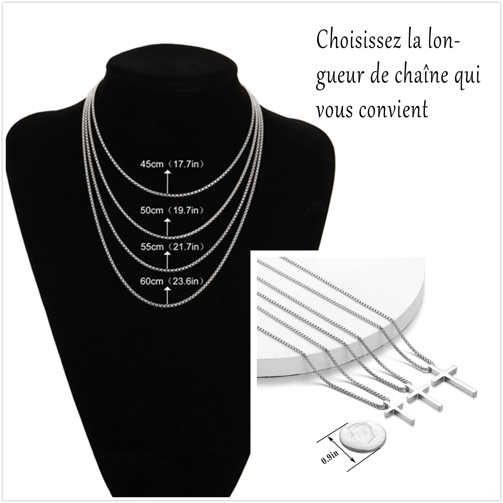 AFSTALR Collana con Croce in Acciaio Inossidabile Argento, 60 cm - immagine 6