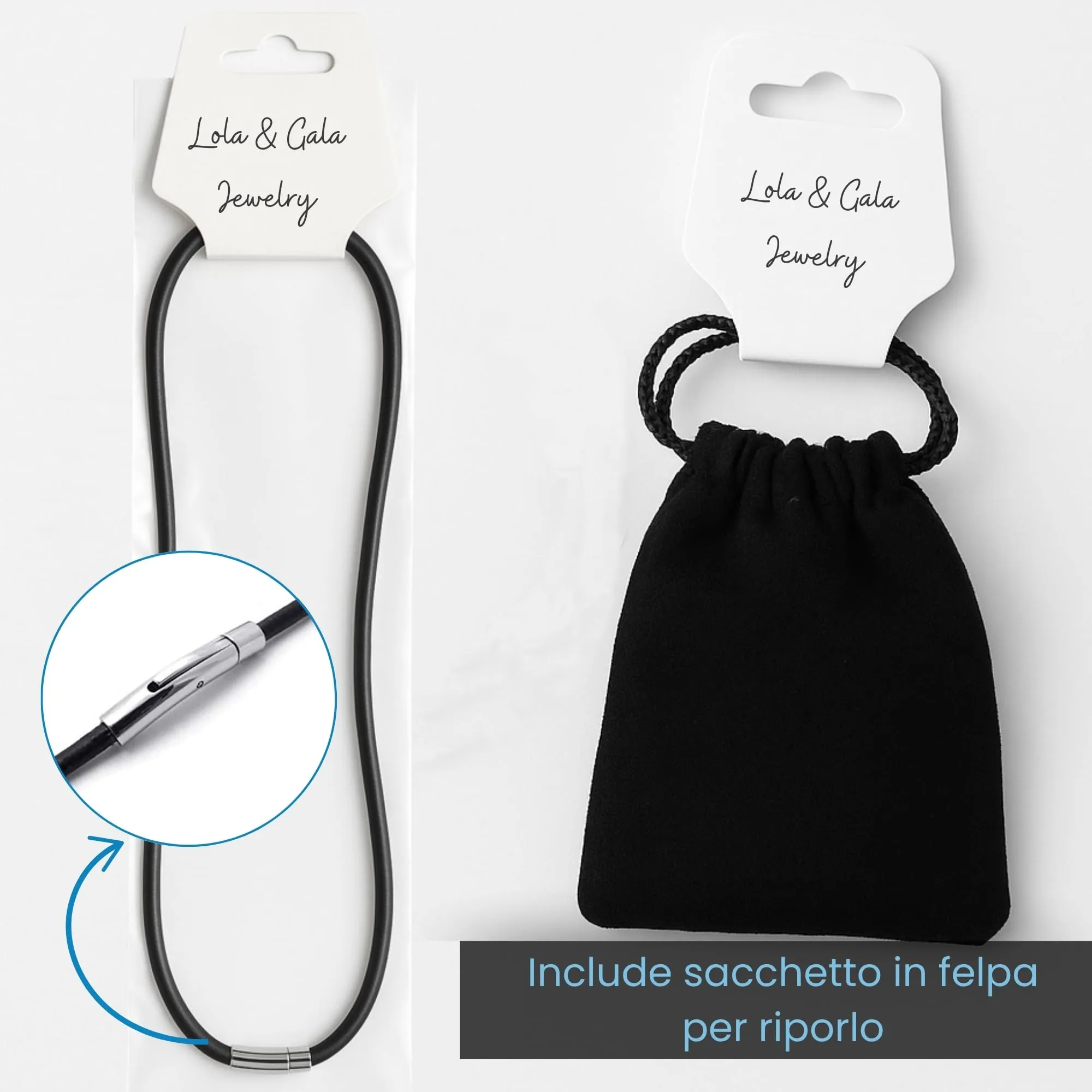 Lola & Gala Catena di Cuoio per Collana in Vera Pelle, Chiusura in Acciaio Inossidabile, 3 mm, Nero, 41 cm - immagine 2