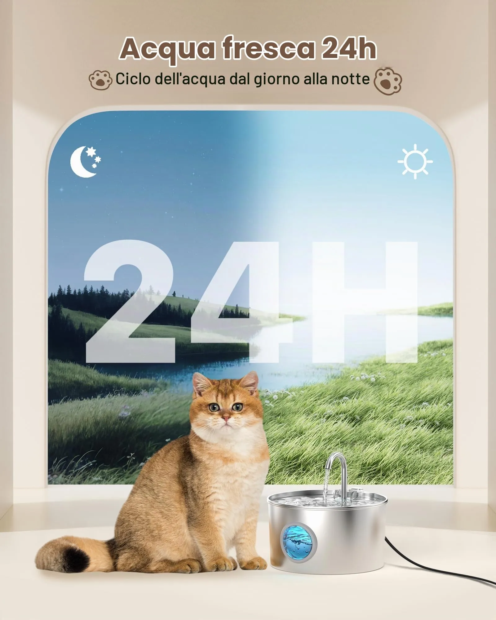GIOTOHUN Fontanella per Gatti in Acciaio Inossidabile 304 con 8 Filtri e 8 Spugne, 2.2 Litri - immagine 3