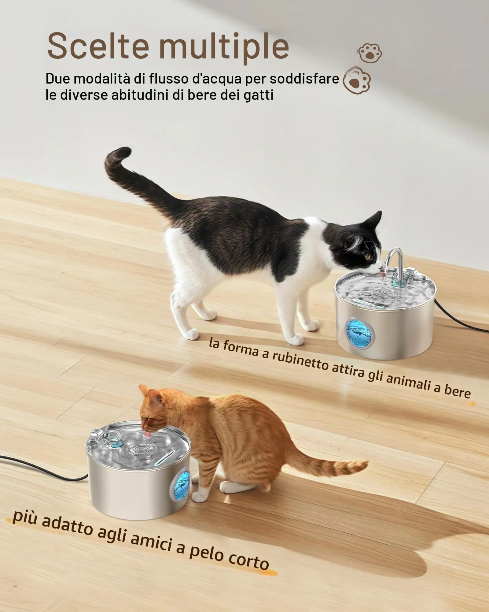 GIOTOHUN Fontanella per Gatti in Acciaio Inossidabile 304 con 8 Filtri e 8 Spugne, 2.2 Litri - immagine 5
