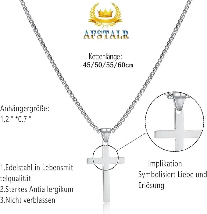 AFSTALR Collana con Croce in Acciaio Inossidabile Argento per Uomo e Donna - immagine 2