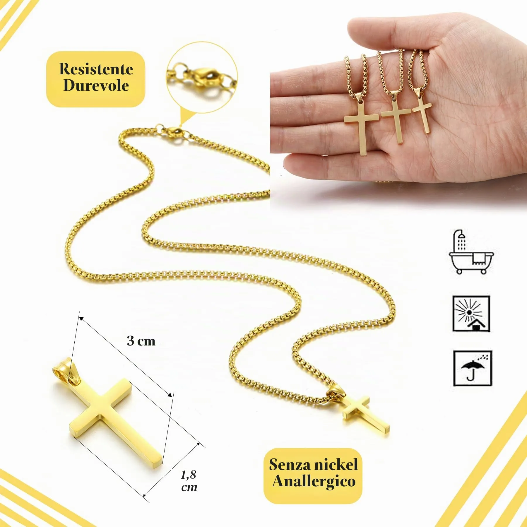 AFSTALR Collana con Croce in Acciaio Inossidabile Argento per Uomo e Donna - immagine 4