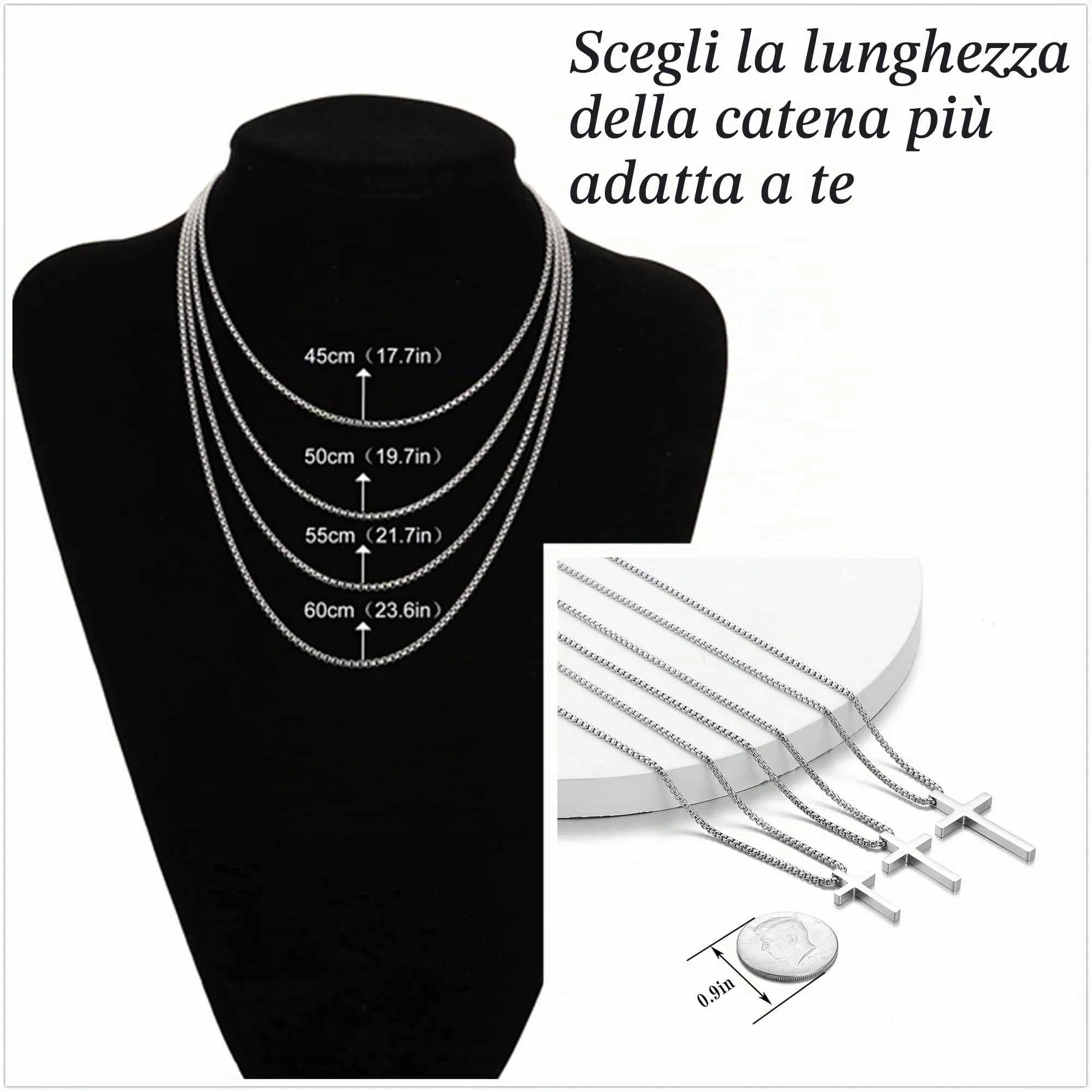 AFSTALR Collana con Croce in Acciaio Inossidabile Argento, 50 cm - immagine 5