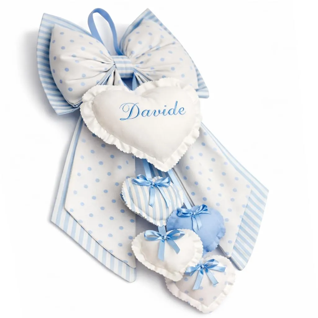 ZAIRISE Fiocco Nascita Personalizzato con Nome, 52x35 cm (Pois-Bianco-Righe-Celeste) - immagine 2