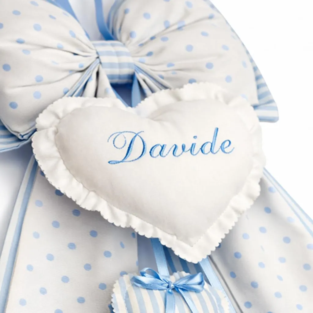 ZAIRISE Fiocco Nascita Personalizzato con Nome, 52x35 cm (Pois-Bianco-Righe-Celeste) - immagine 3