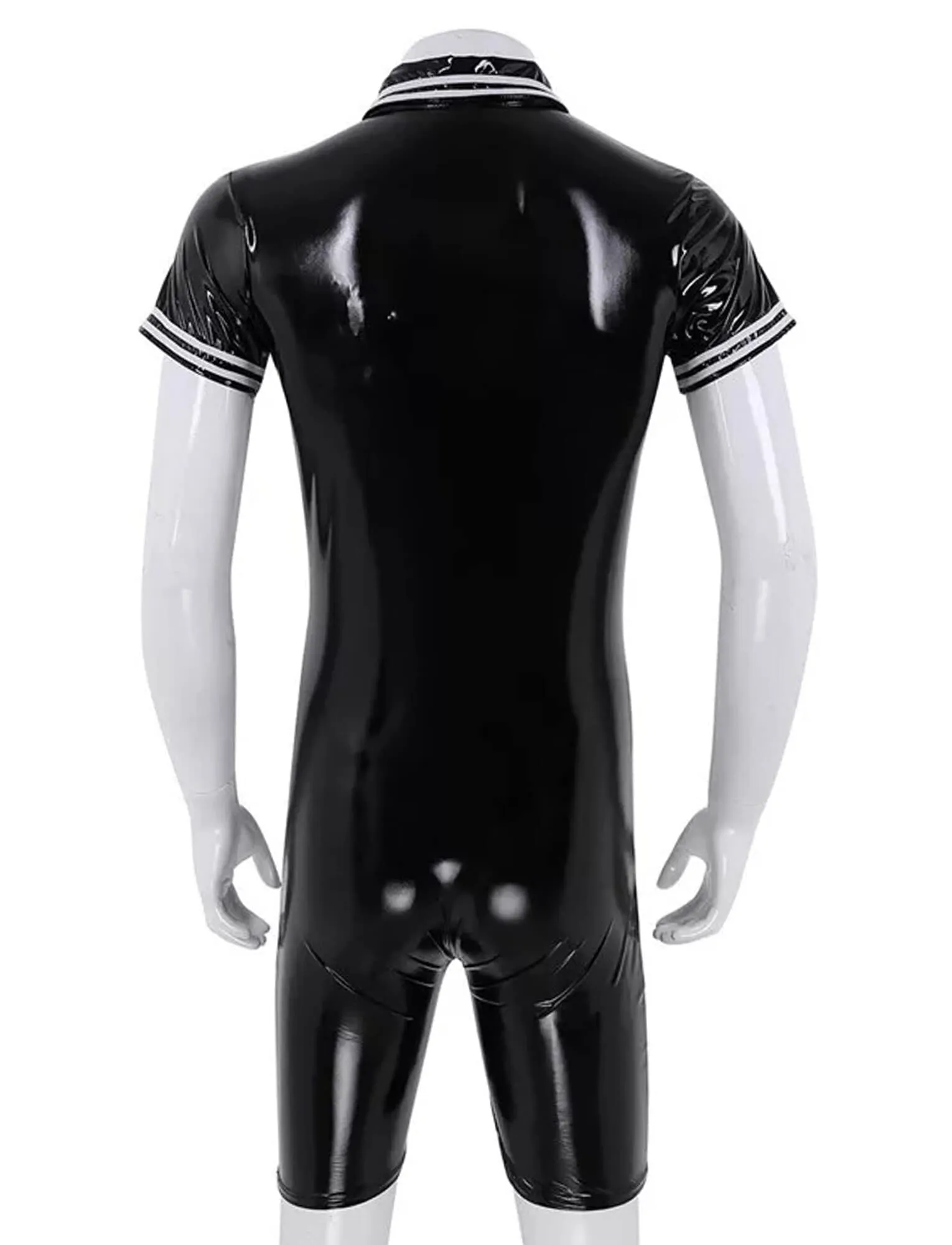 AIEOE Tuta da uomo in pelle lucida PVC Slim Fit, Nero 02, XXL - immagine 2