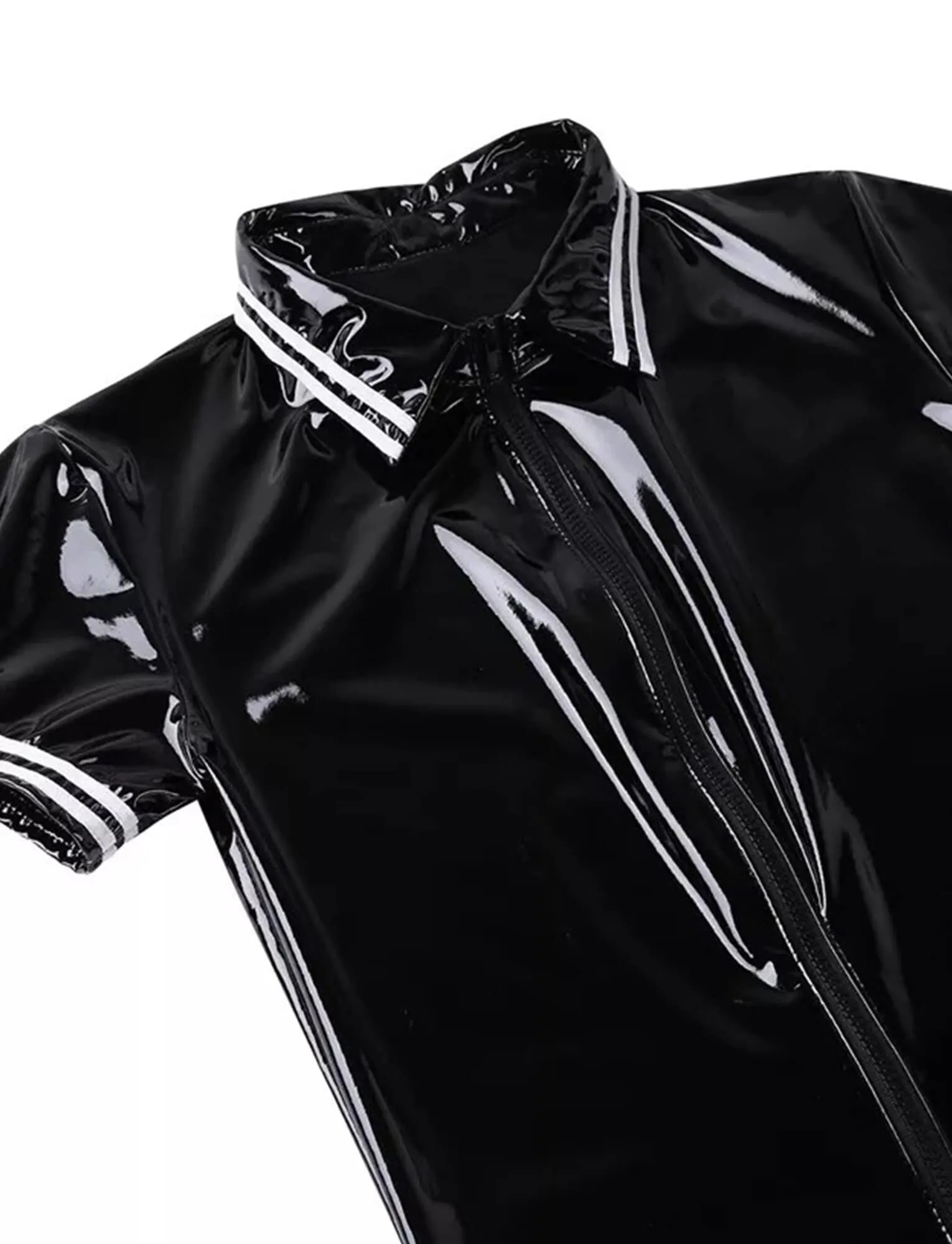 AIEOE Tuta da uomo in pelle lucida PVC Slim Fit, Nero 02, XXL - immagine 5