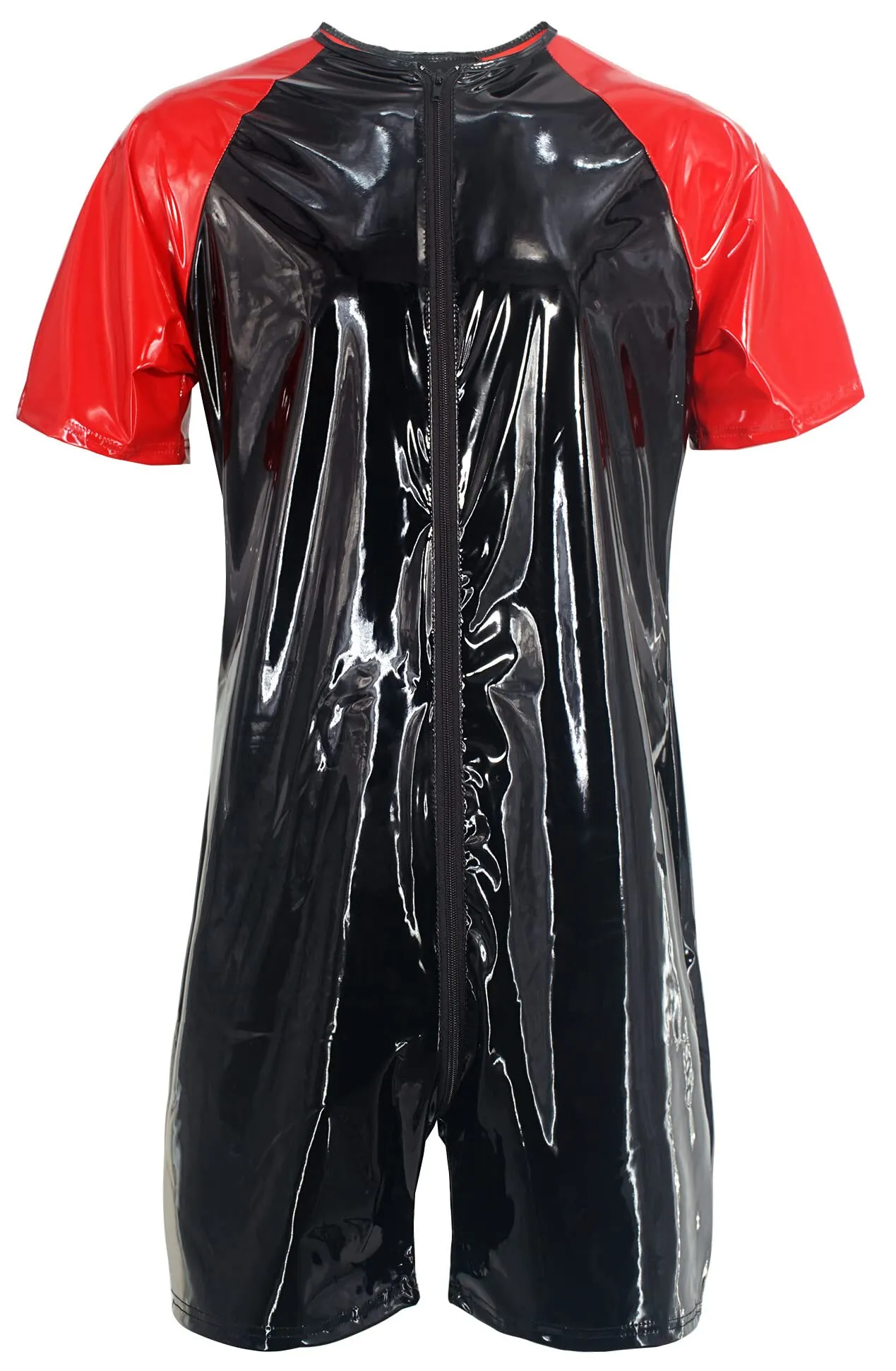 AIEOE Tuta da uomo in pelle lucida PVC con cerniera, Slim Fit, Nero 01, S - immagine 1