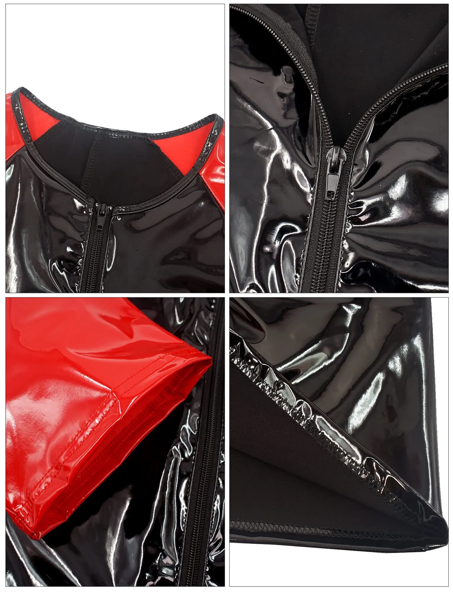 AIEOE Tuta da uomo in pelle lucida PVC con cerniera, Slim Fit, Nero 01, S - immagine 5