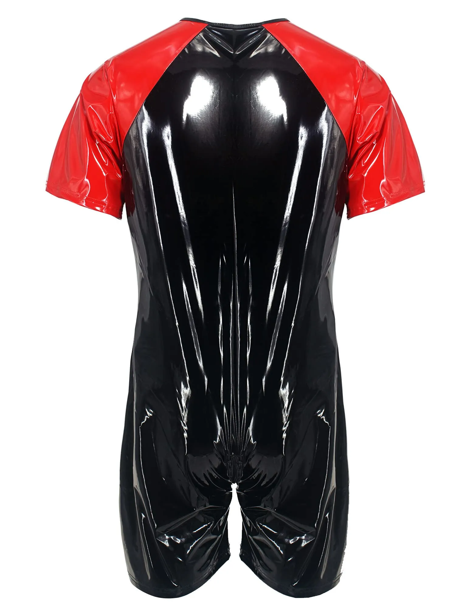 AIEOE Tuta da uomo in pelle lucida PVC con cerniera lunga, slim fit, Nero 01, L - immagine 2