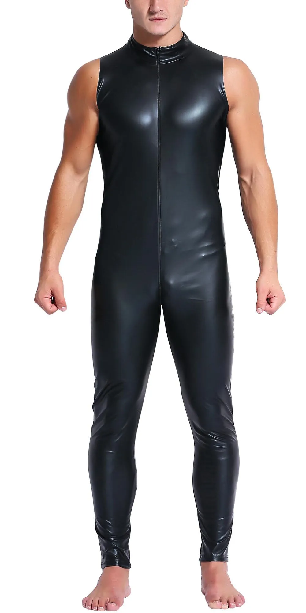 AIEOE Tuta da uomo in pelle PVC Slim Fit, Nero 04, XXL - immagine 1