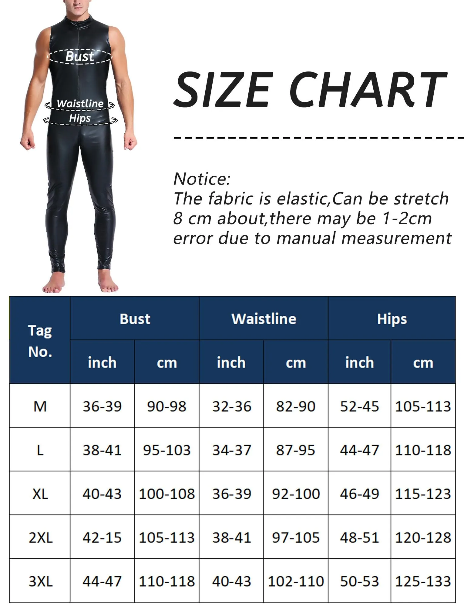 AIEOE Tuta da uomo in pelle PVC Slim Fit, Nero 04, XXL - immagine 2