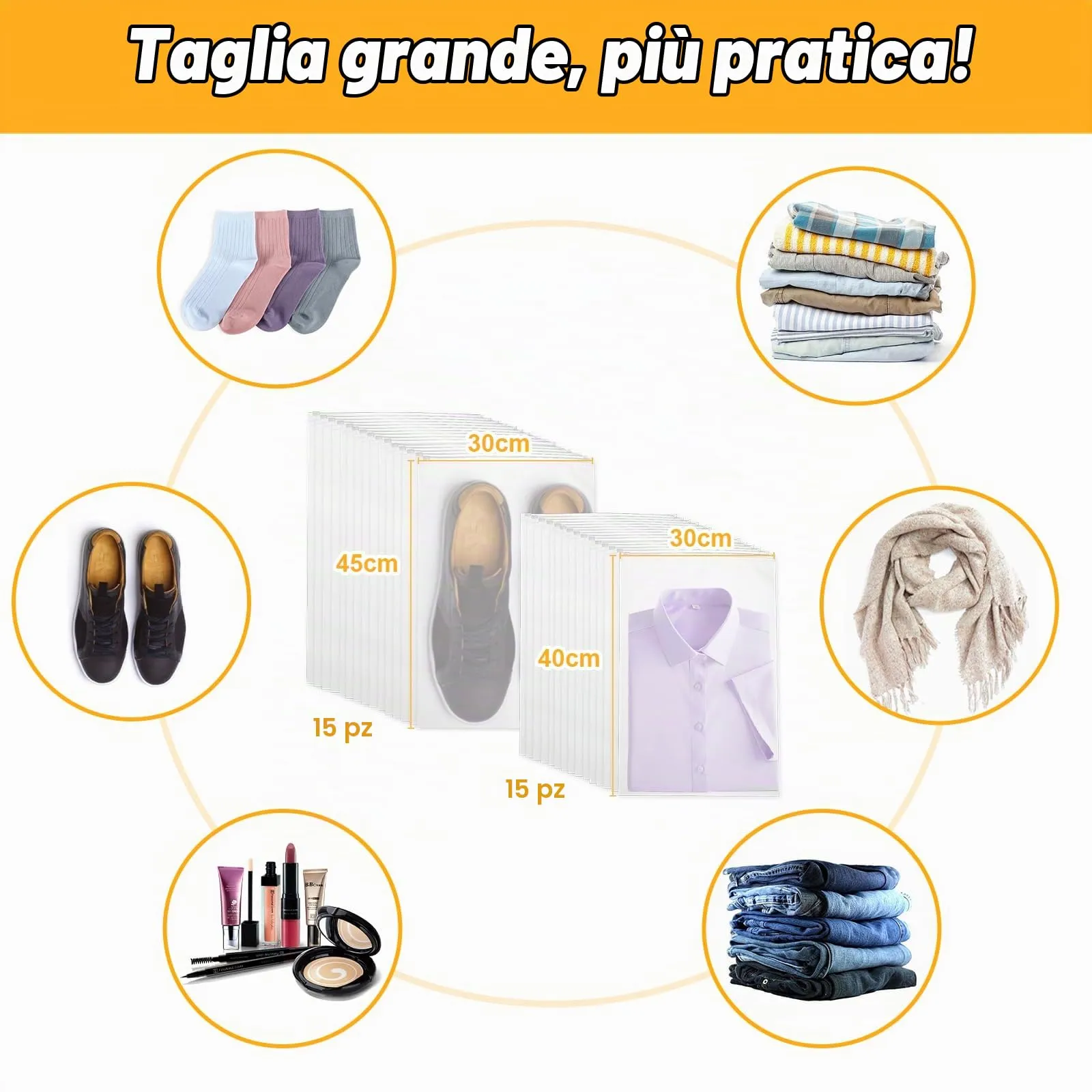 Carehabi Set di 30 Sacchetti Organizzatori da Viaggio Trasparenti con Cerniera, 40 x 30 cm e 45 x 30 cm - immagine 4