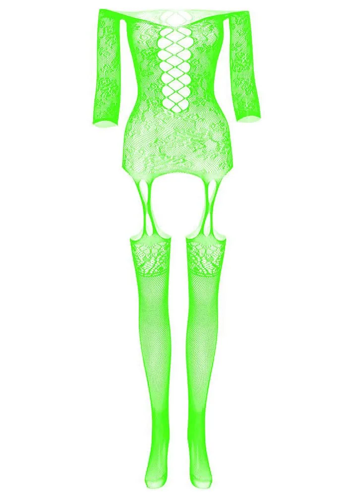 Xiusemy Bodysuit Rete da Pesca Bodystocking, Taglia Unica, Verde-JC - immagine 5