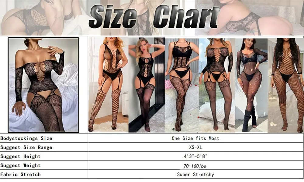 XIUSEMY Bodystocking a rete di pesce per donne (YX Nero) - immagine 7