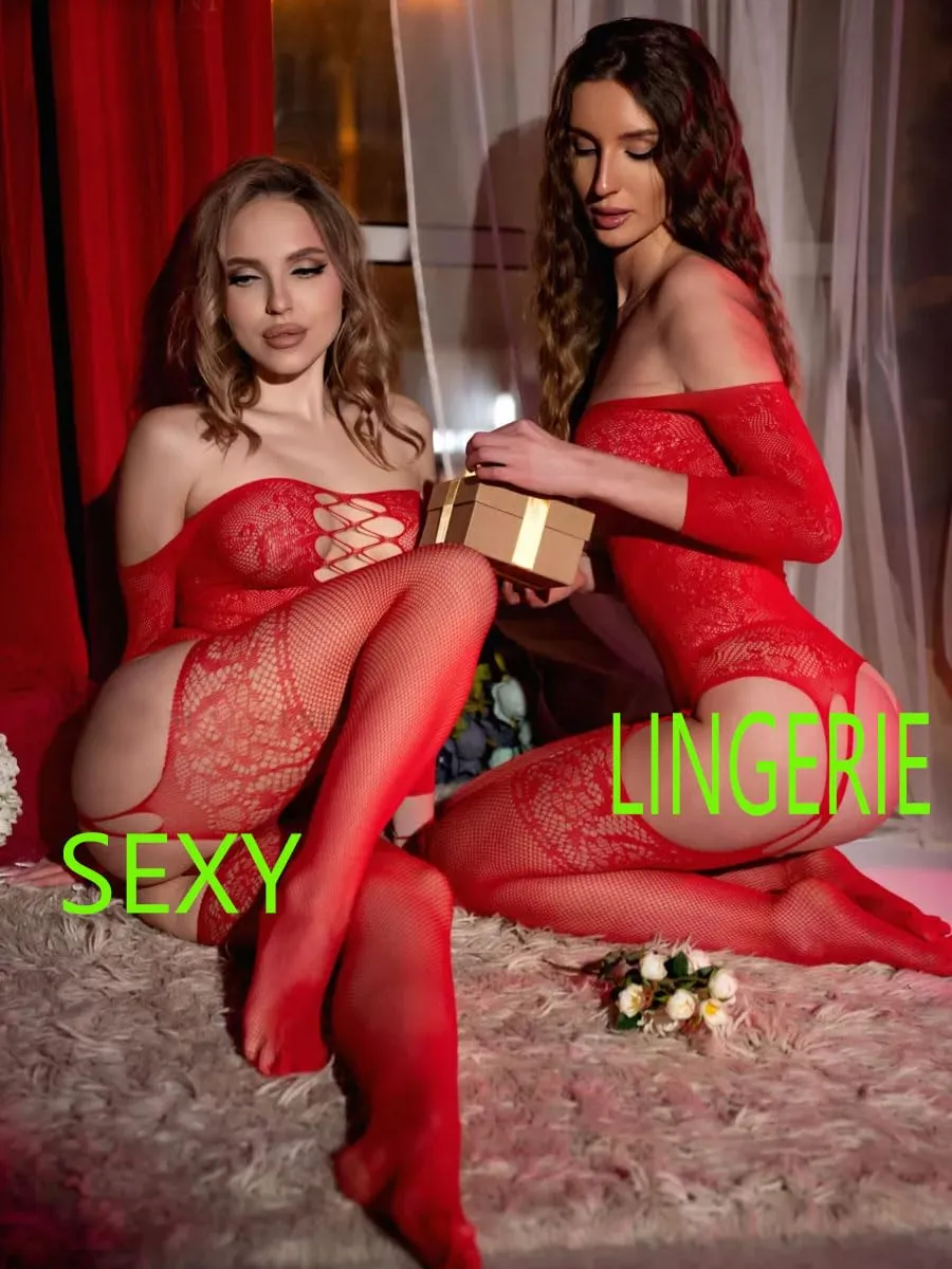XIUSEMY Bodysuit Bodystocking a rete di pesce per donne, Rosso-JC - immagine 2