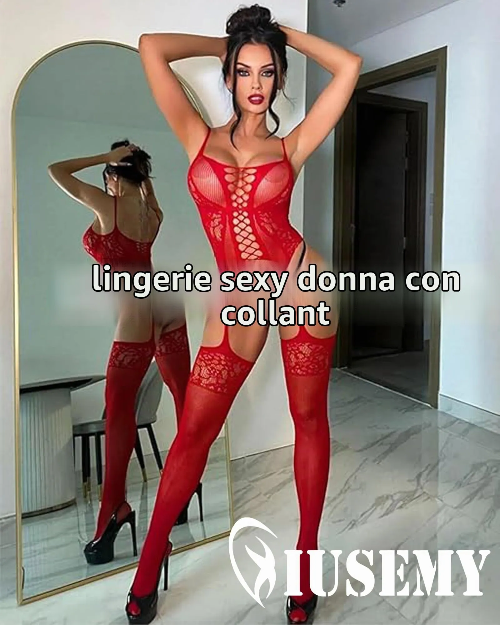 XIUSEMY Bodysuit Fishnet Bodystocking for Women (Red YX) - immagine 2