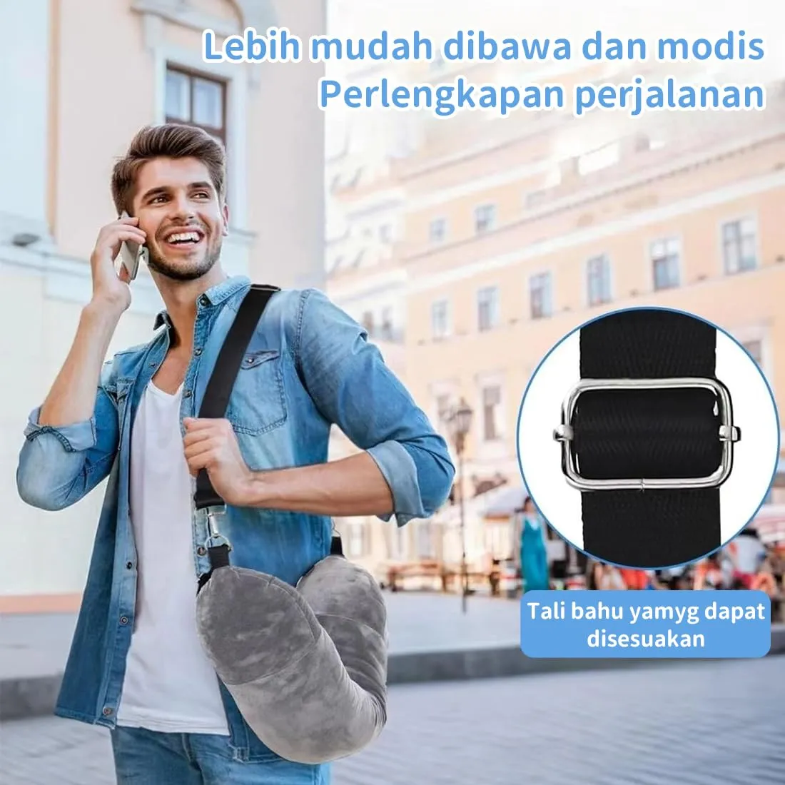 IKOPFLN Cuscino da viaggio riempibile a forma di U per aereo e auto, Grigio - immagine 5