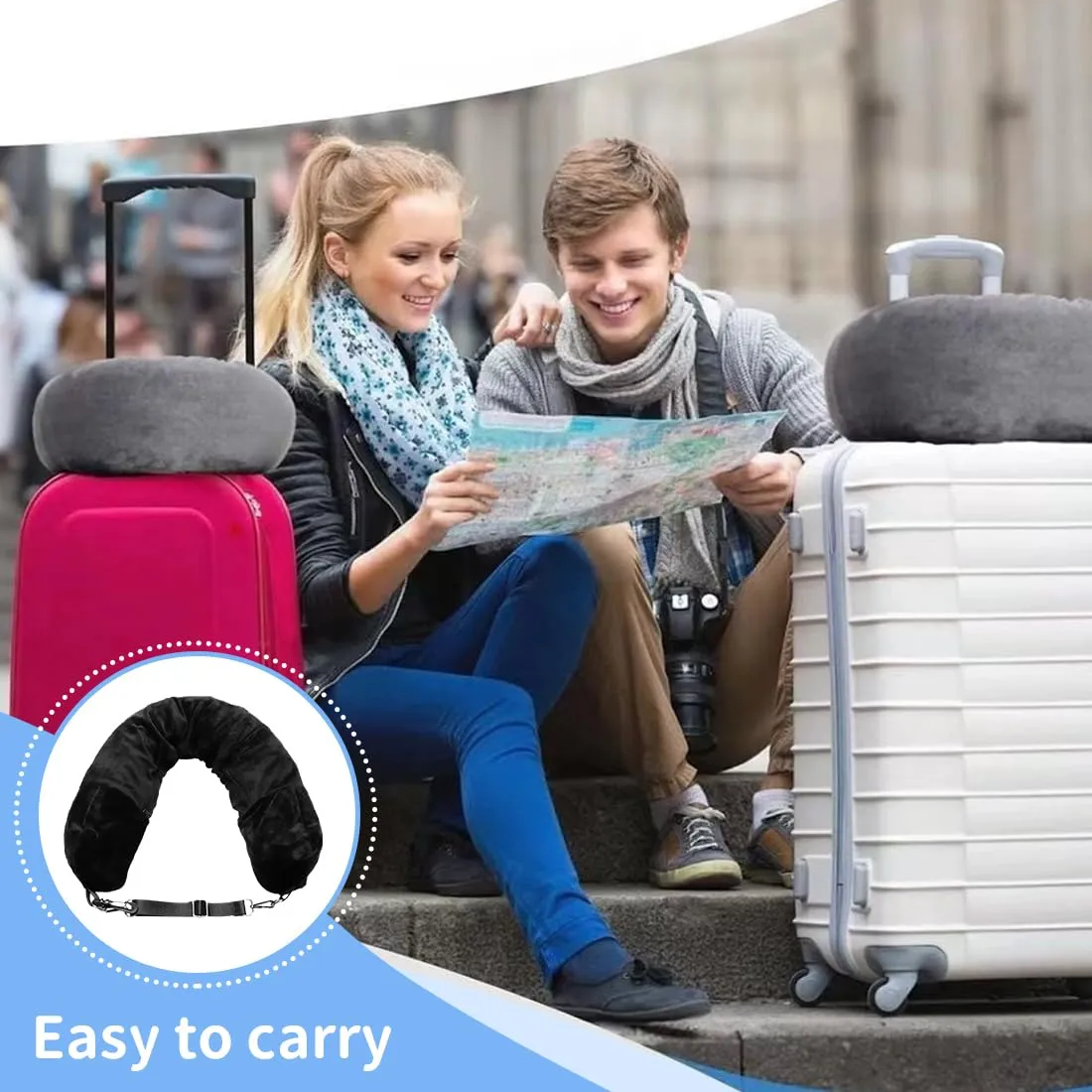 IKOPFLN Cuscino da viaggio riempibile a forma di U per aereo e auto, Grigio - immagine 6
