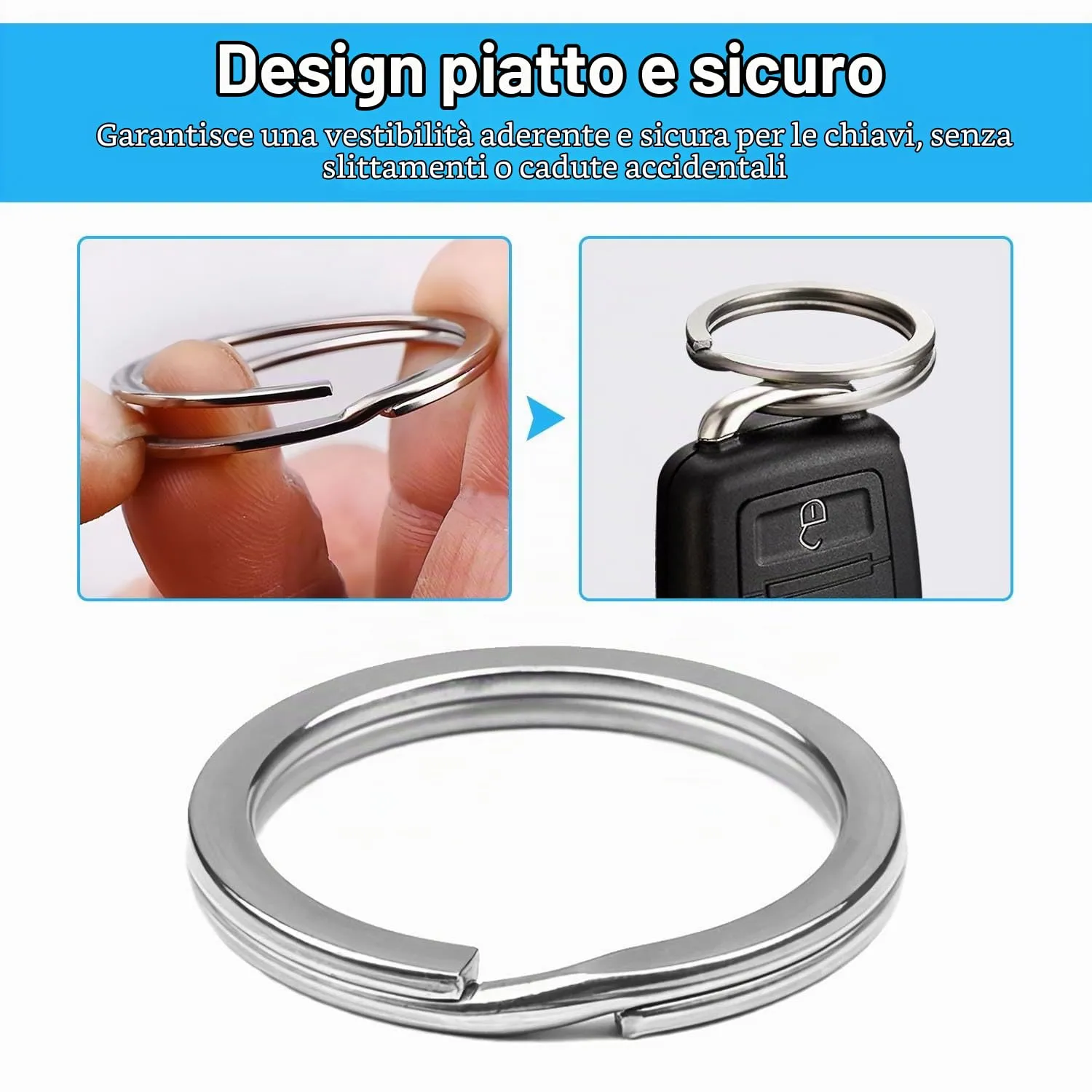 Wugauwor 50 Anelli Portachiavi in Ferro 30 mm, Design Piatto Argento - immagine 6