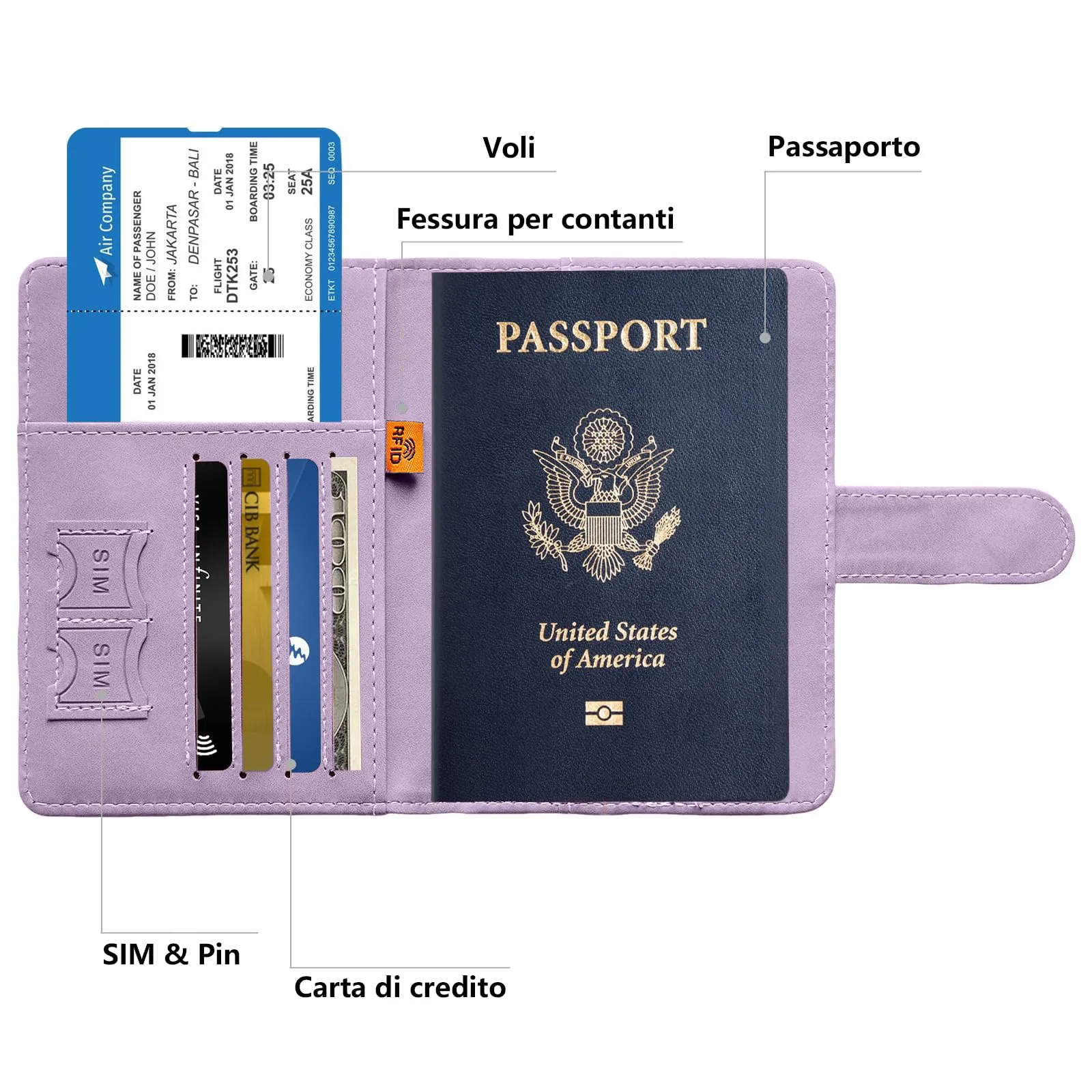 Toctax Porta Passaporto RFID con Etichetta per Bagaglio (Viola) - immagine 2