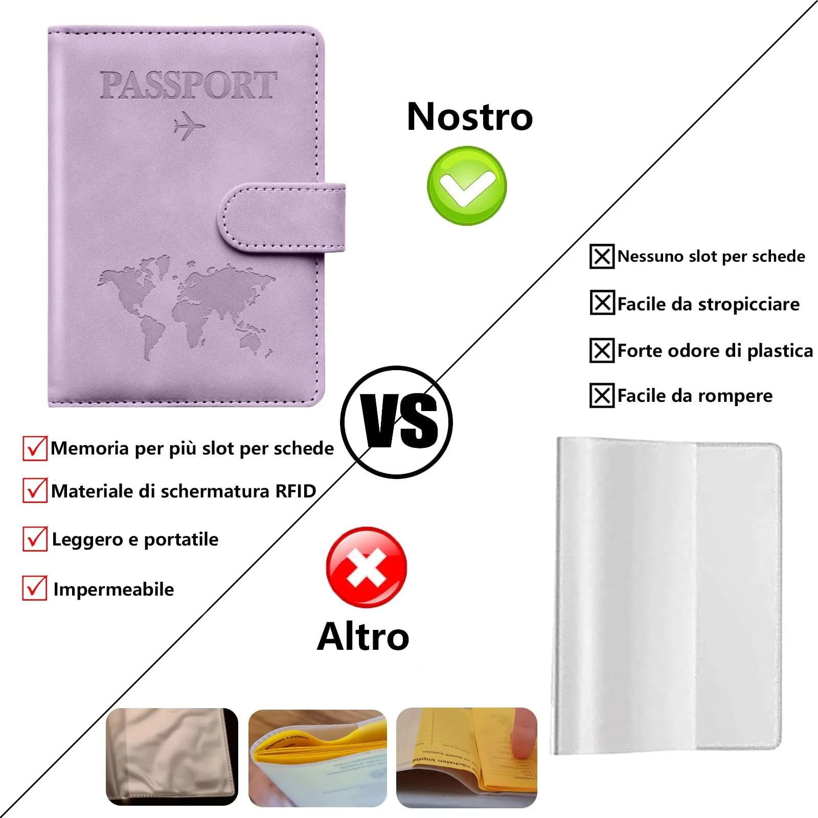 Toctax Porta Passaporto RFID con Etichetta per Bagaglio (Viola) - immagine 3
