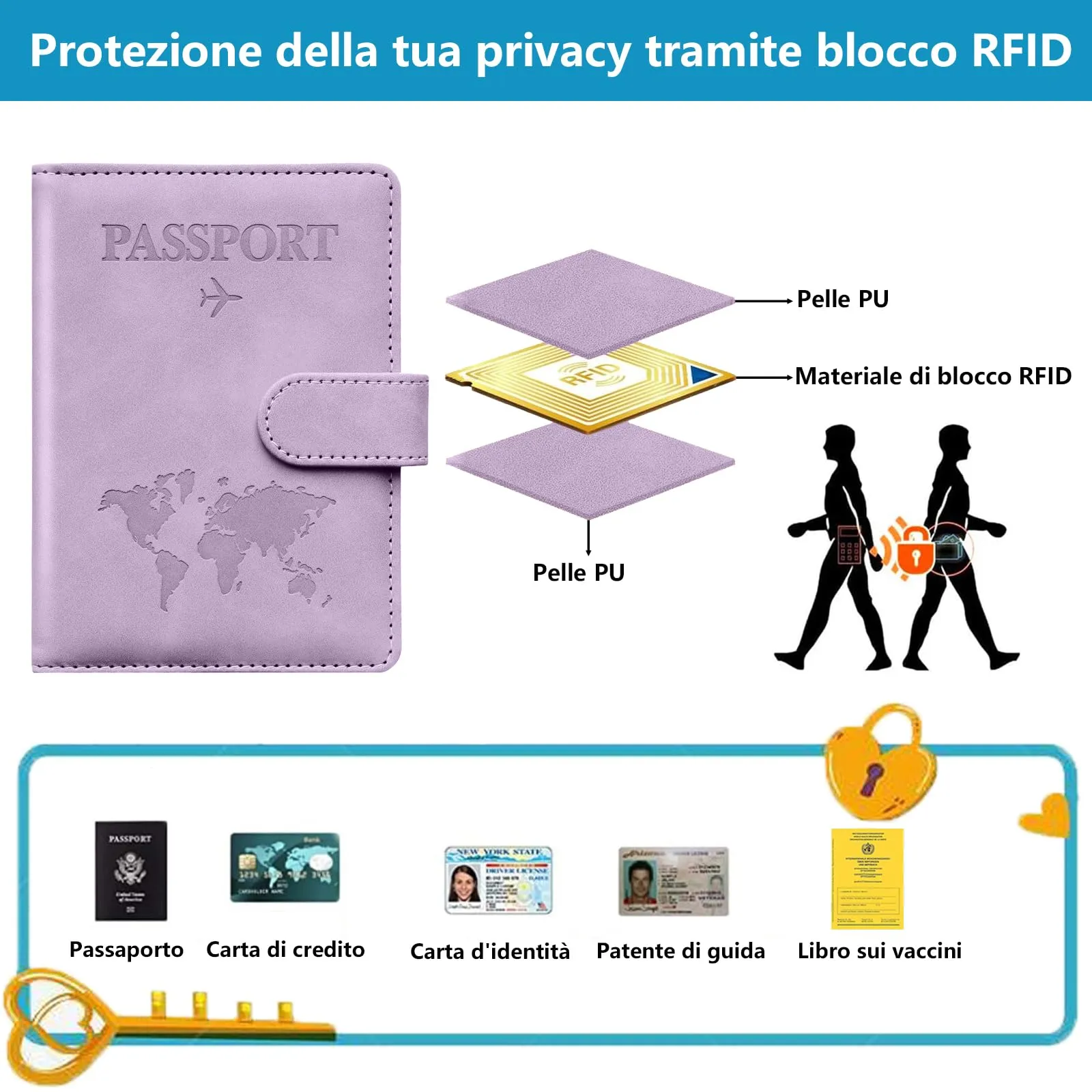 Toctax Porta Passaporto RFID con Etichetta per Bagaglio (Viola) - immagine 4
