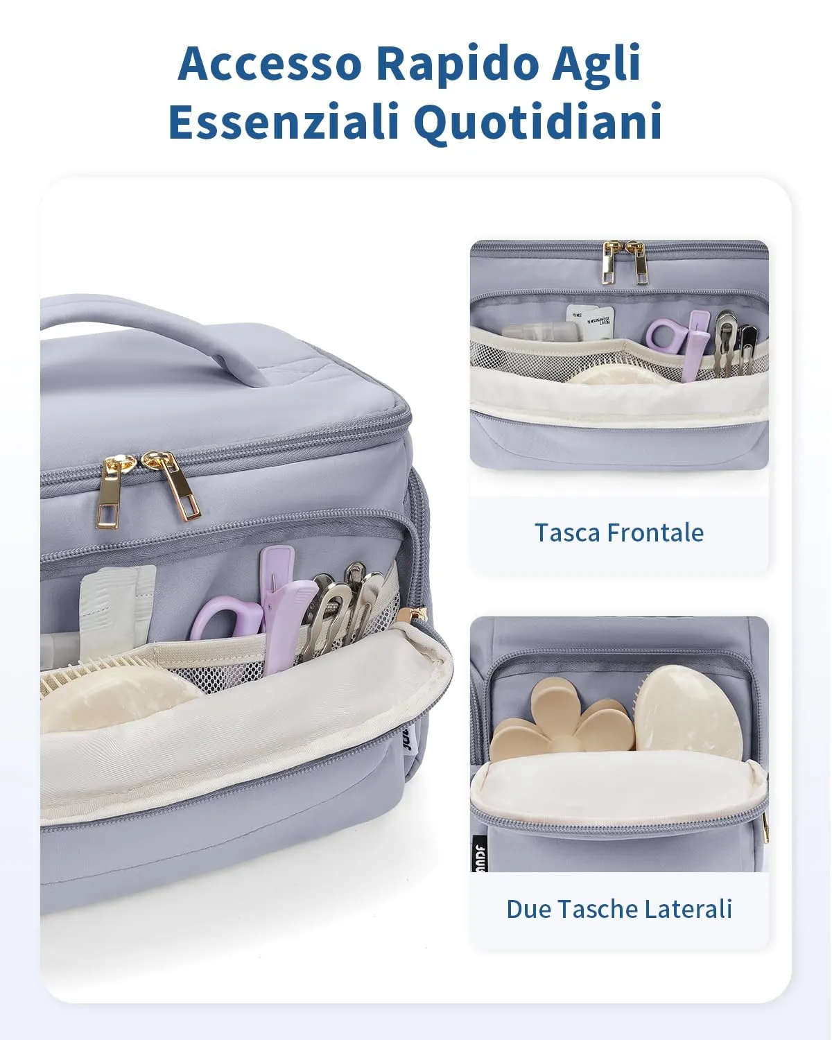 WANDF Beauty Case da Viaggio Donna, Trousse Trucco a Larga Apertura con Maniglia, Organizer per Cosmetici e Toiletries, Blu Nebbia - immagine 5