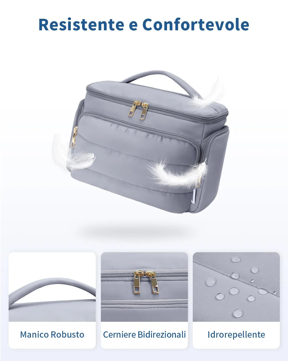 WANDF Beauty Case da Viaggio Donna, Trousse Trucco a Larga Apertura con Maniglia, Organizer per Cosmetici e Toiletries, Blu Nebbia - immagine 7