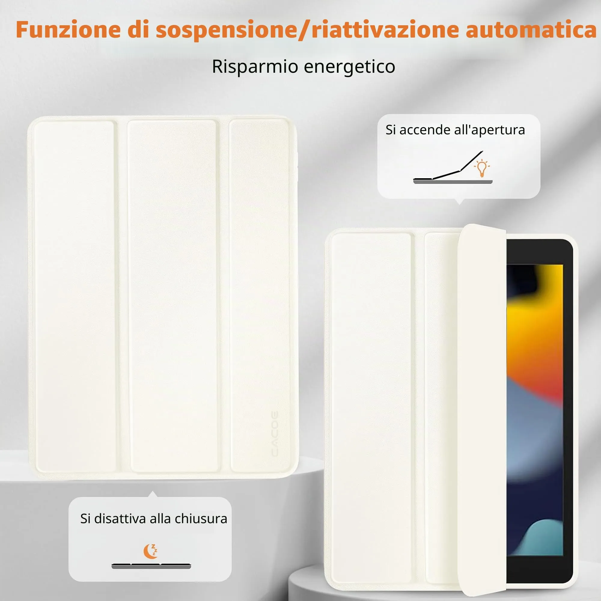 CACOE Cover per iPad 9a / 8a / 7a Generazione 10.2 pollici, Bianco Crema - immagine 4