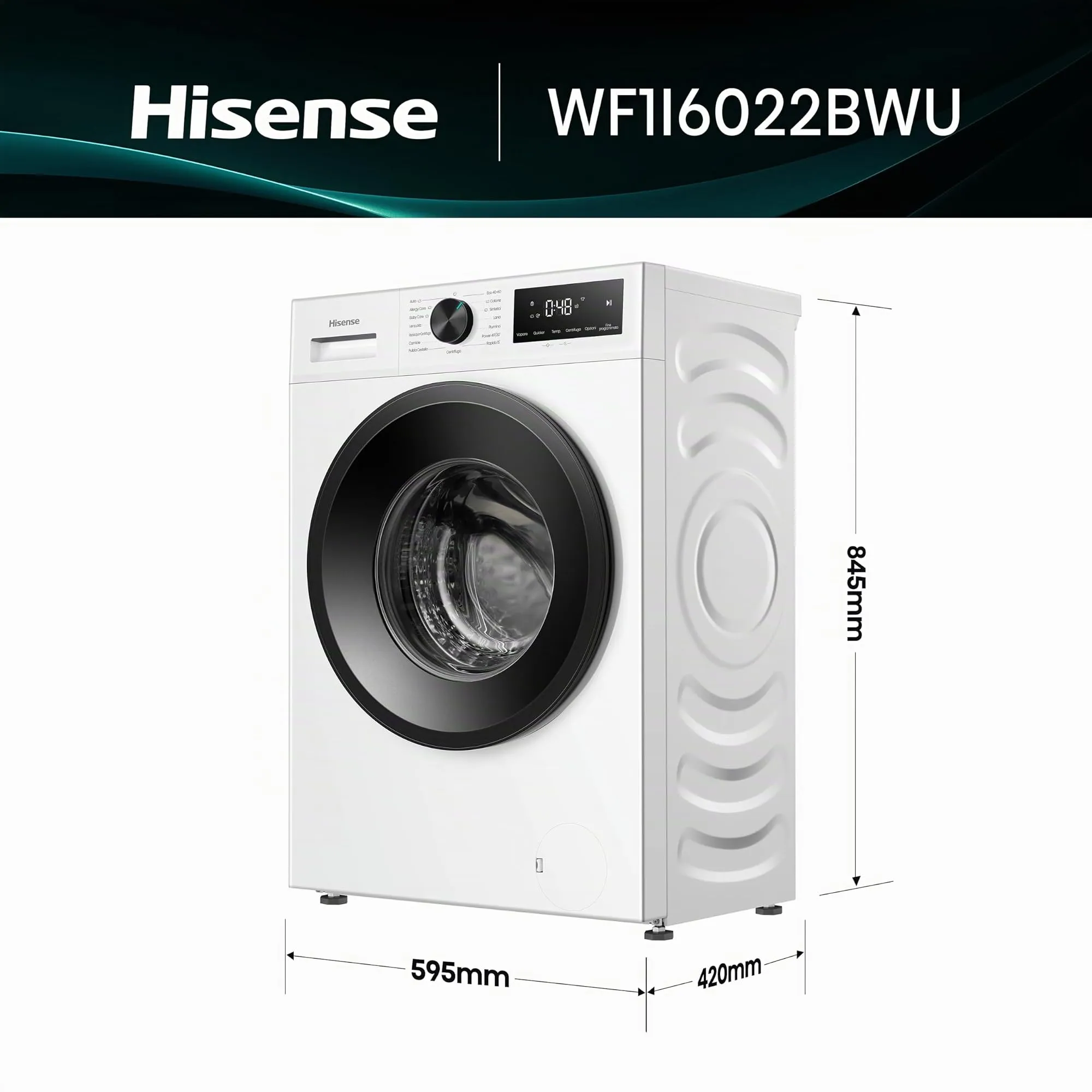 Hisense WF1I6022BWU Lavatrice Slim a Carica Frontale 6 kg 1200 rpm Classe A - immagine 2