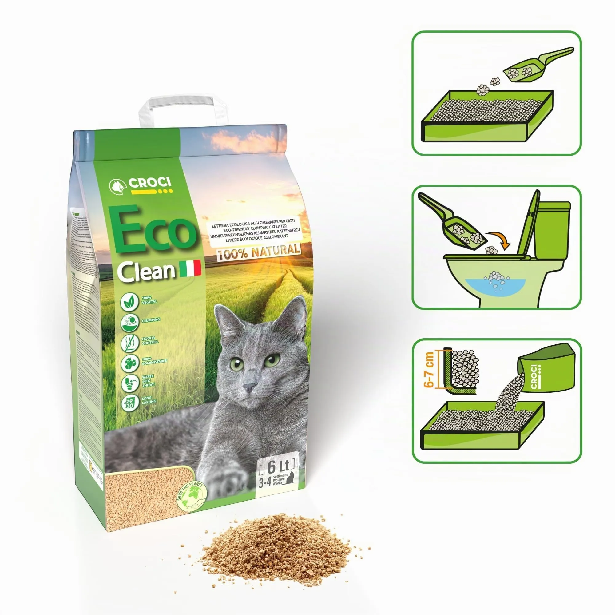 Croci Eco Clean Lettiera per Gatti Agglomerante, Biodegradabile, 45 L, Colore Sabbia - immagine 3