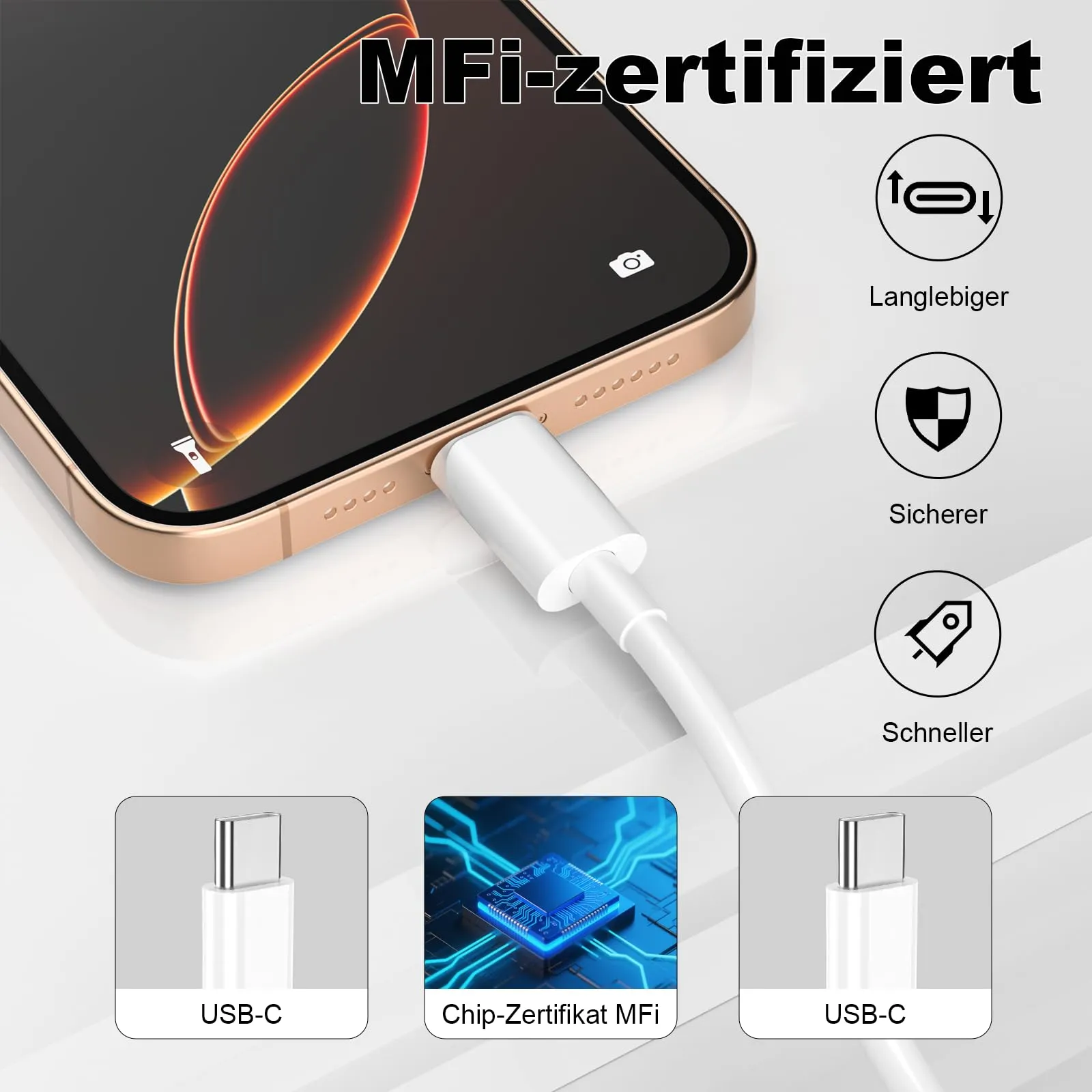 BSTOEM Cavo USB-C a USB-C 2 pezzi 1M+1M per iPhone 17/16/15, iPad Pro/Air, MacBook Pro/Air - Bianco - immagine 2