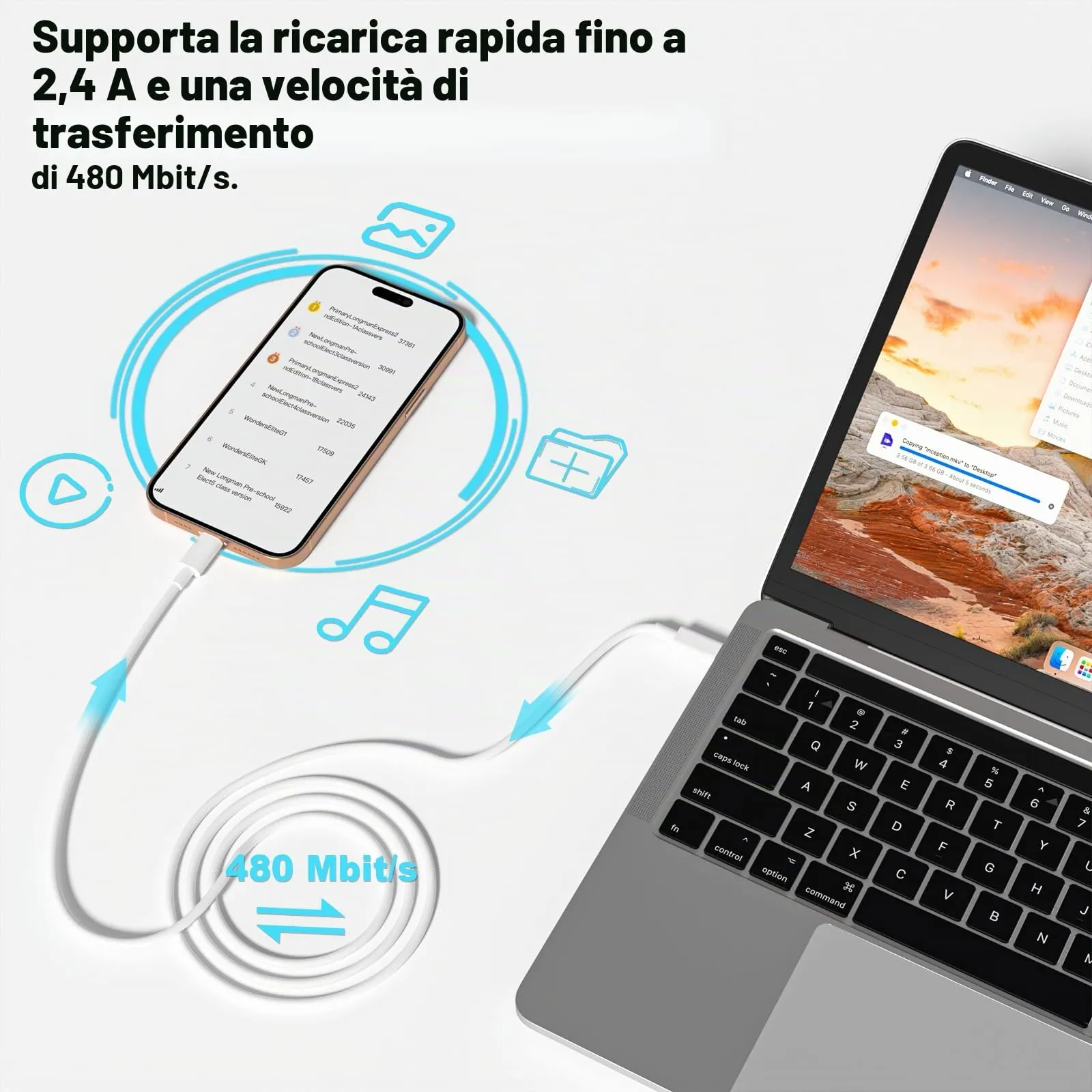 BSTOEM Cavo USB-C a USB-C 2 pezzi 1M+1M per iPhone 17/16/15, iPad Pro/Air, MacBook Pro/Air - Bianco - immagine 4