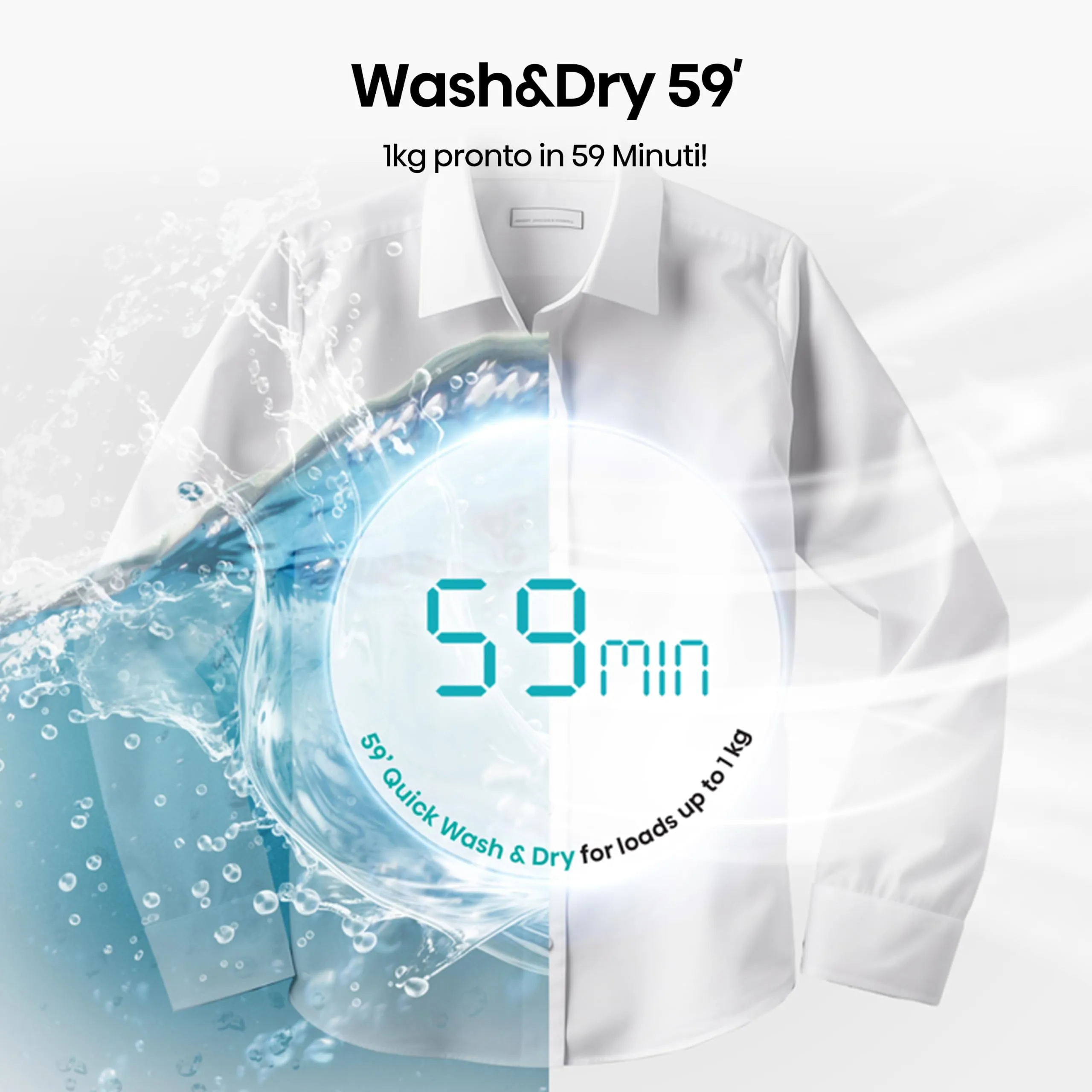 Hisense WD1I8042BWP2 Lavasciuga 8+5kg, Bianco, 1400 rpm, 15 Programmi, Vapore, Inverter, Auto Dry, Wash&Dry 59', Classe Energetica A-30%, Display LED Touch - immagine 6
