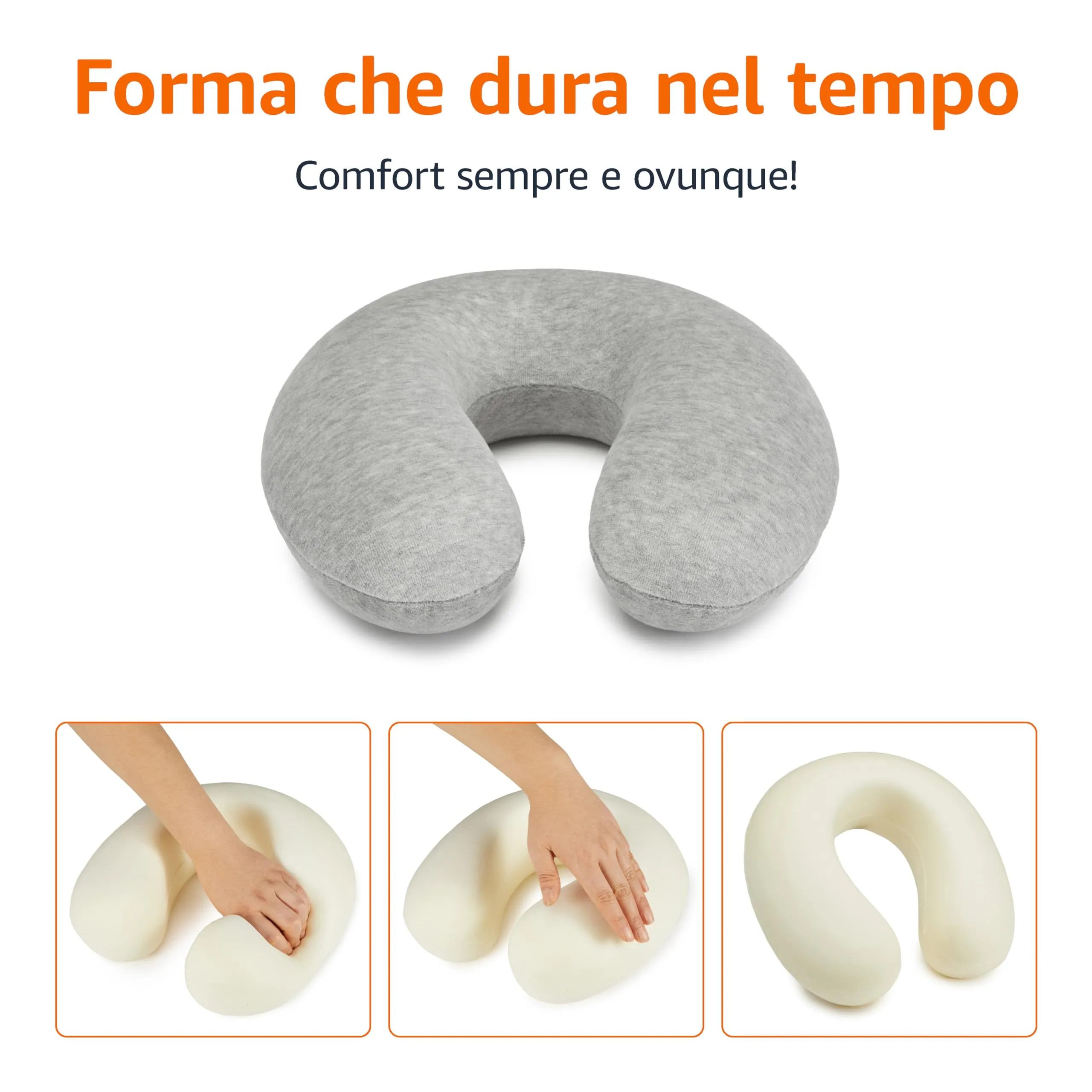 Amazon Basics Cuscino per il collo in memory foam, Semicircolare, Grigio - immagine 4