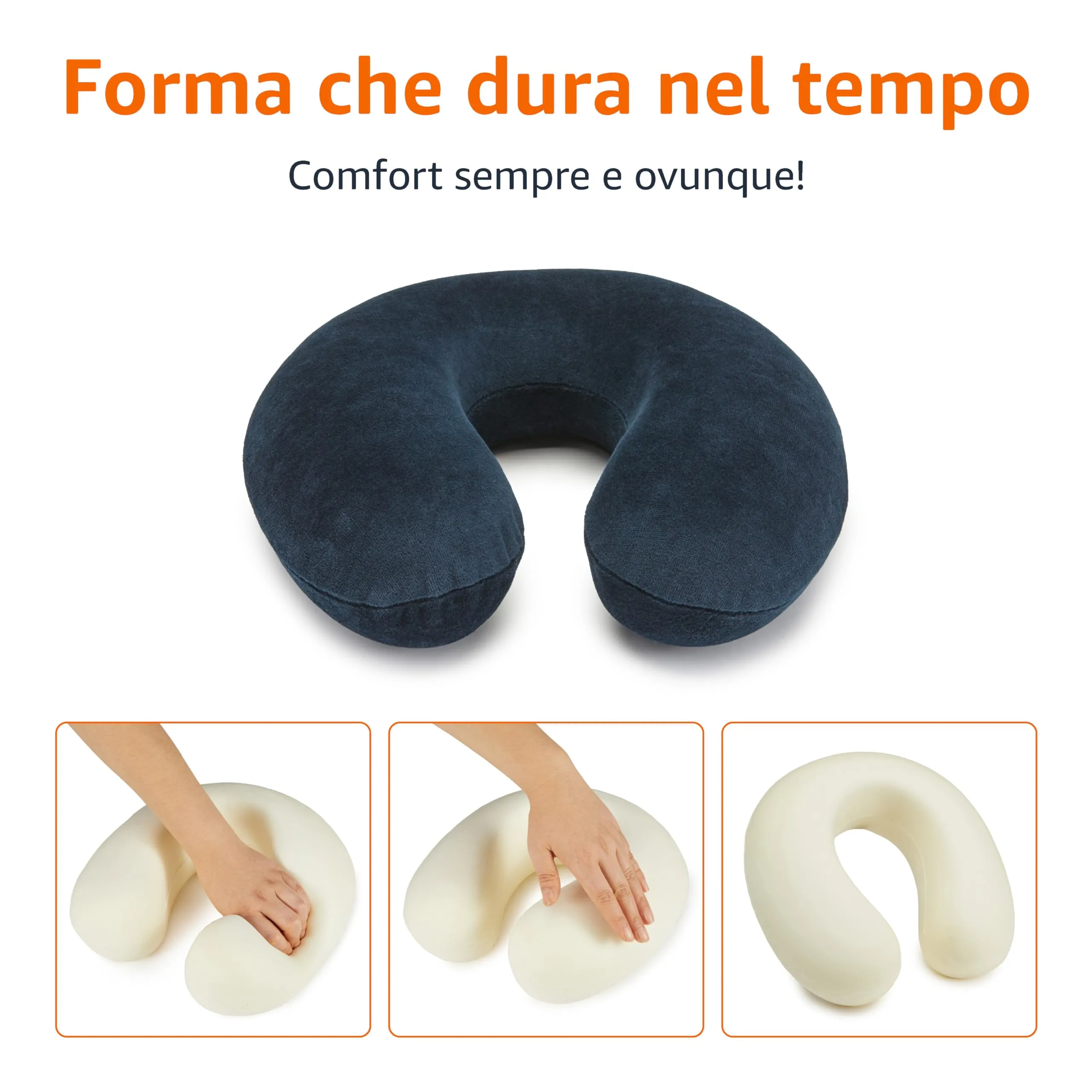 Amazon Basics Cuscino per il collo in memory foam, Blu navy - immagine 4