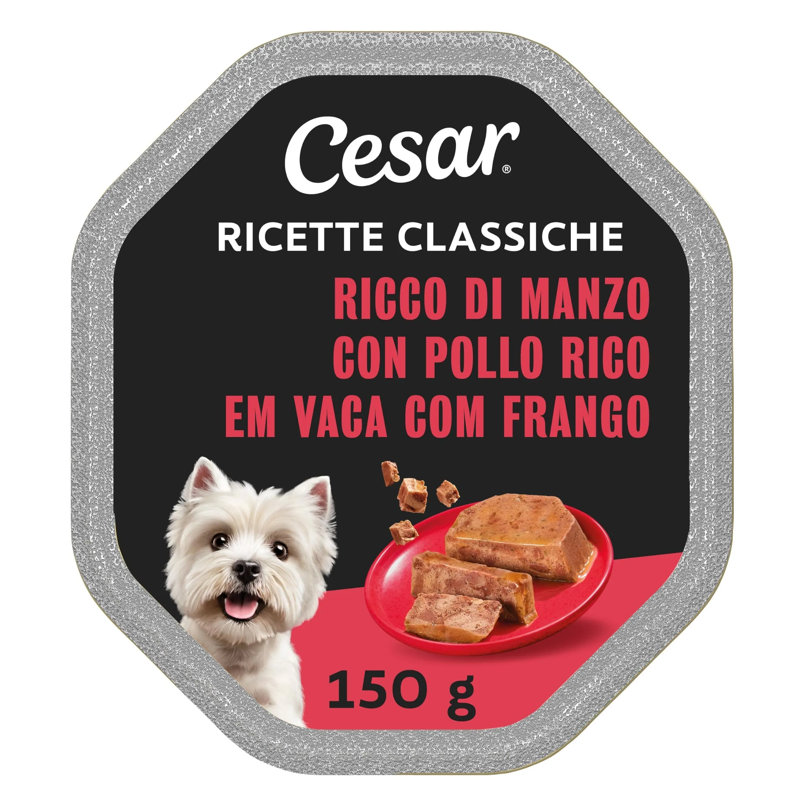 Cesar Ricette Classiche Cibo Umido per Cani Manzo Succulento e Pollo, 14 Vaschette x 150 g - immagine 1