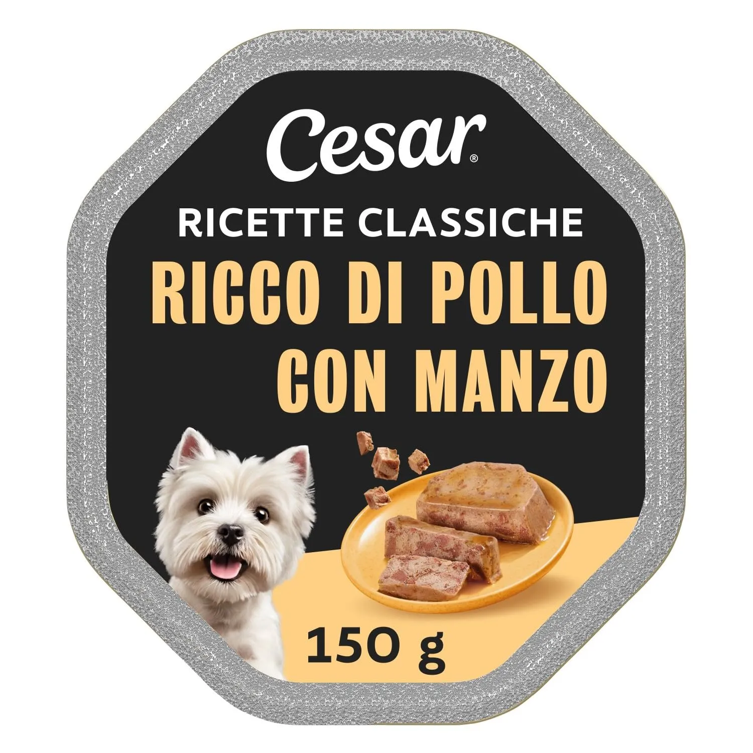 Cesar Ricette Classiche per cani adulti, pollo con bocconcini di manzo in paté, 14 x 150 g - immagine 1