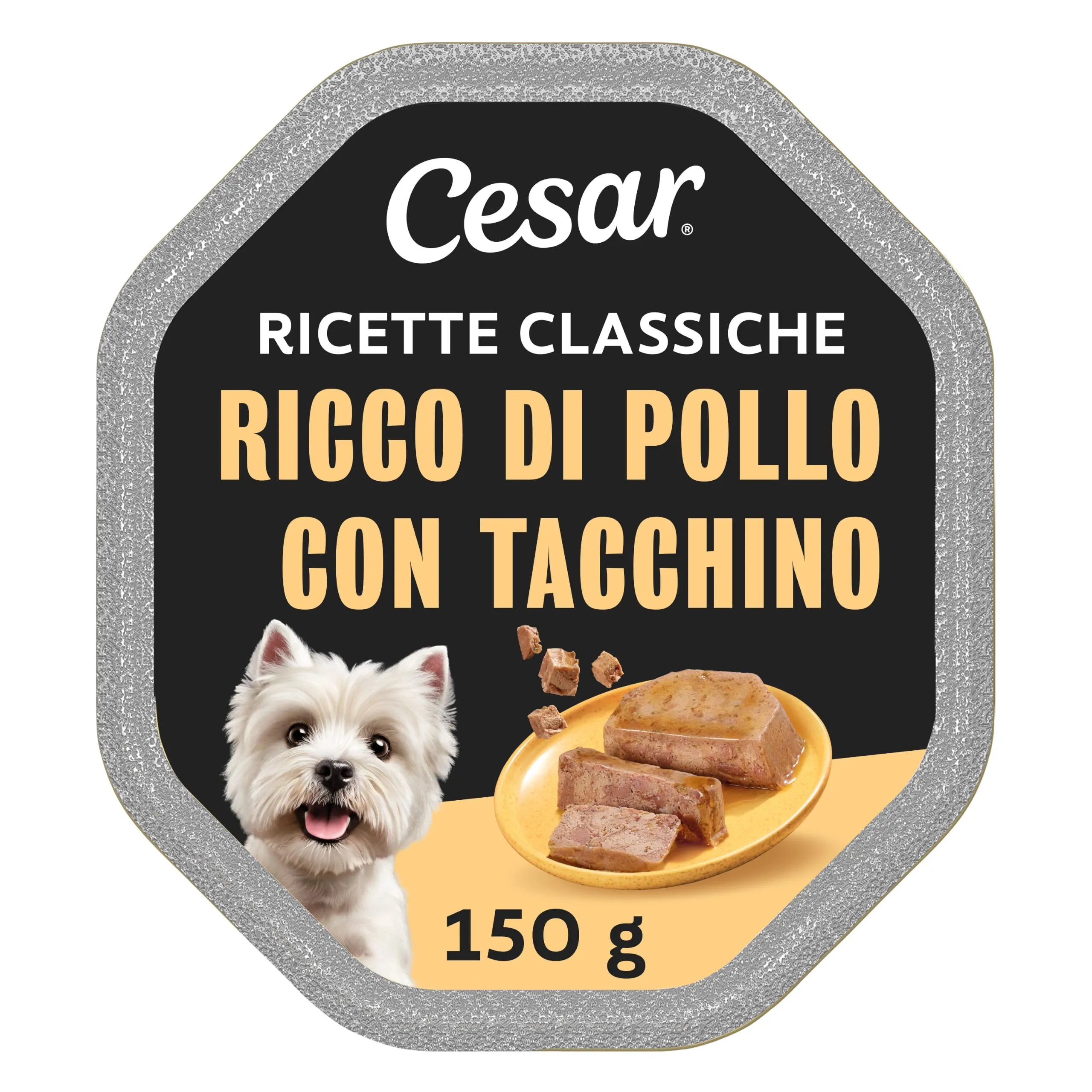 Cesar Ricette Classiche per Cani Adulti, Pollo con Bocconcini di Tacchino in Paté, 14 x 150 g - immagine 1