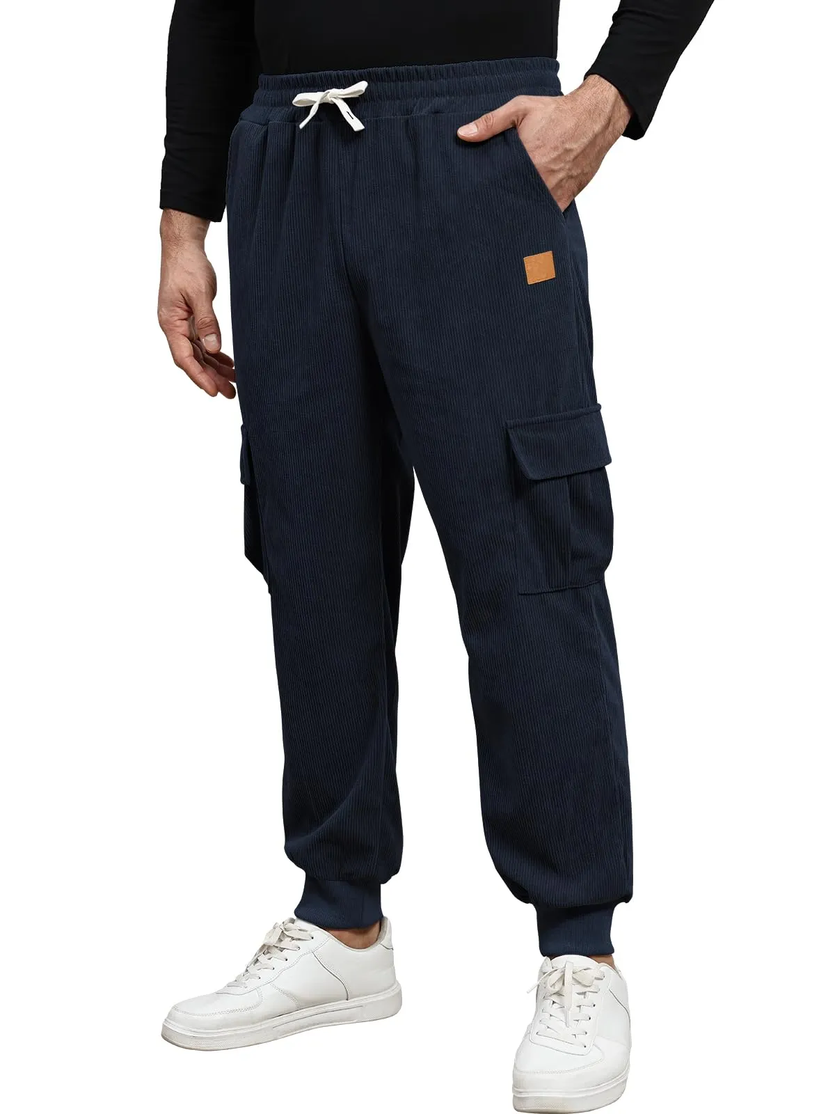 Suwangi Pantaloni Jogging Uomo in Velluto a Coste Cargo con Tasche - immagine 1