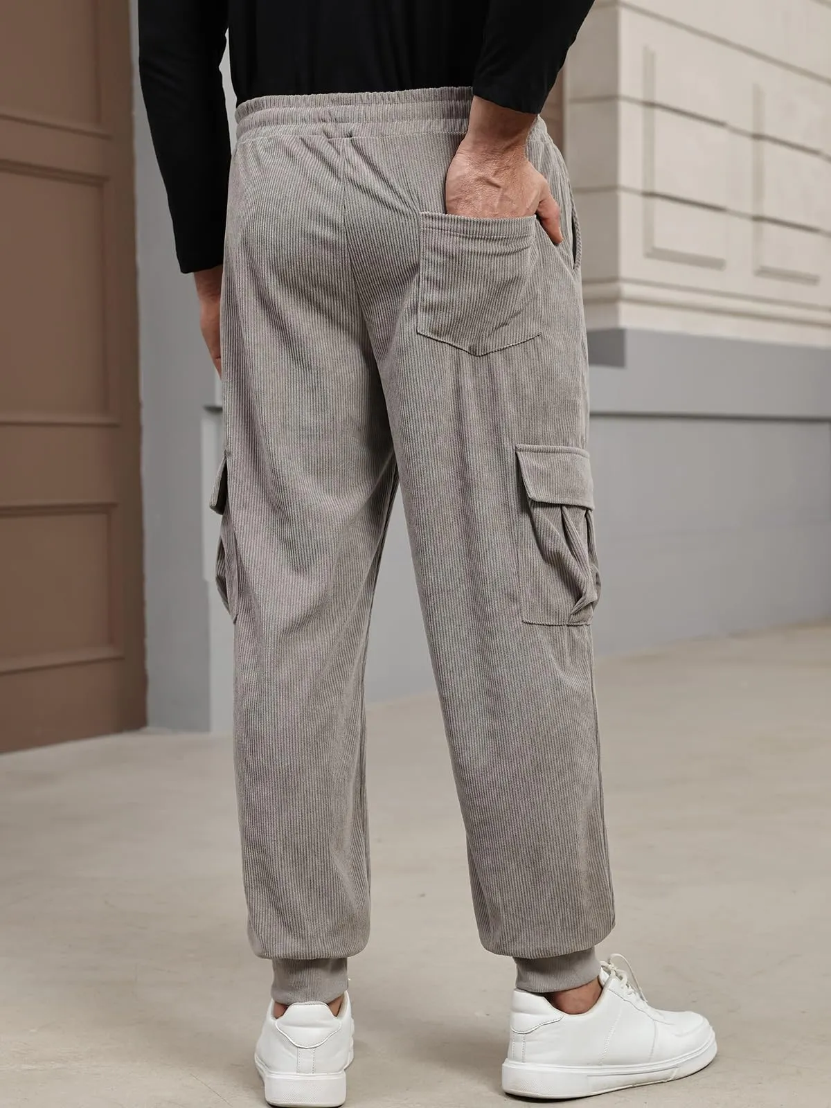 Suwangi Pantaloni Jogging Velluto a Coste Cargo con Tasche - immagine 3