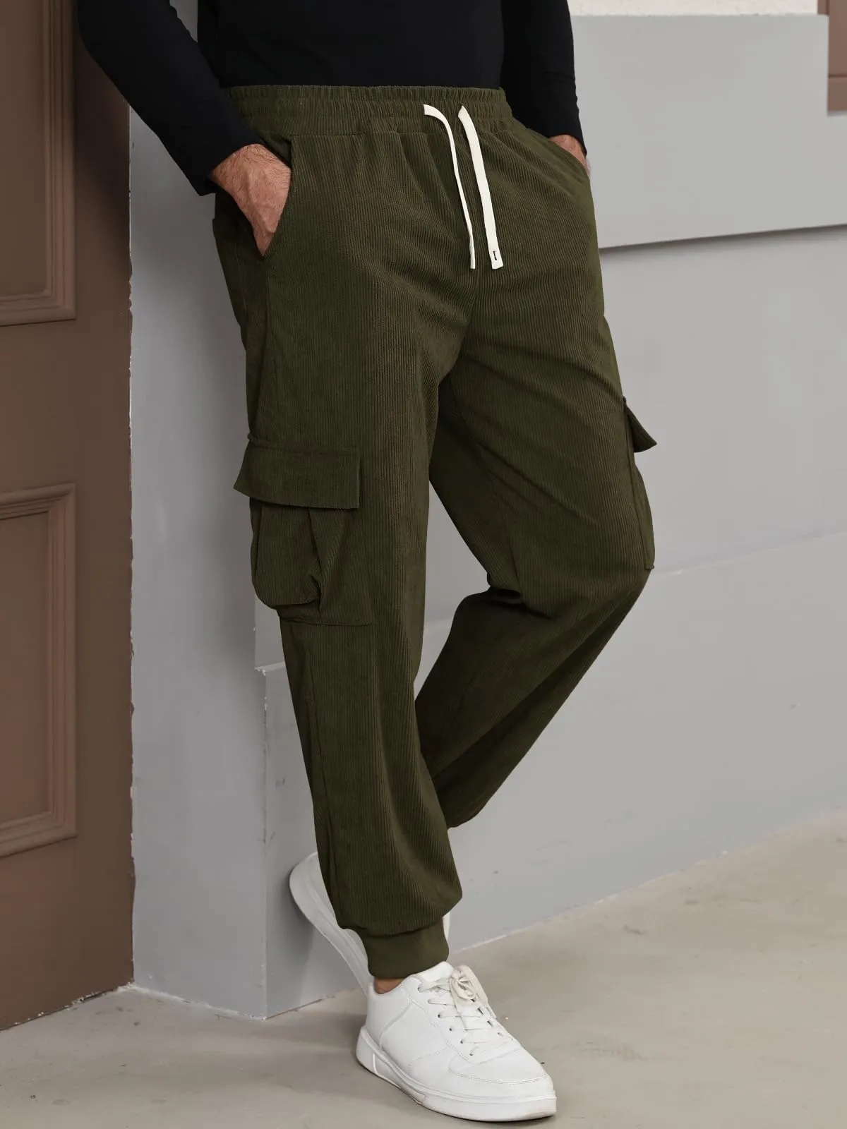 Suwangi Pantaloni Jogging Cargo in Velluto a Coste da Uomo - immagine 2