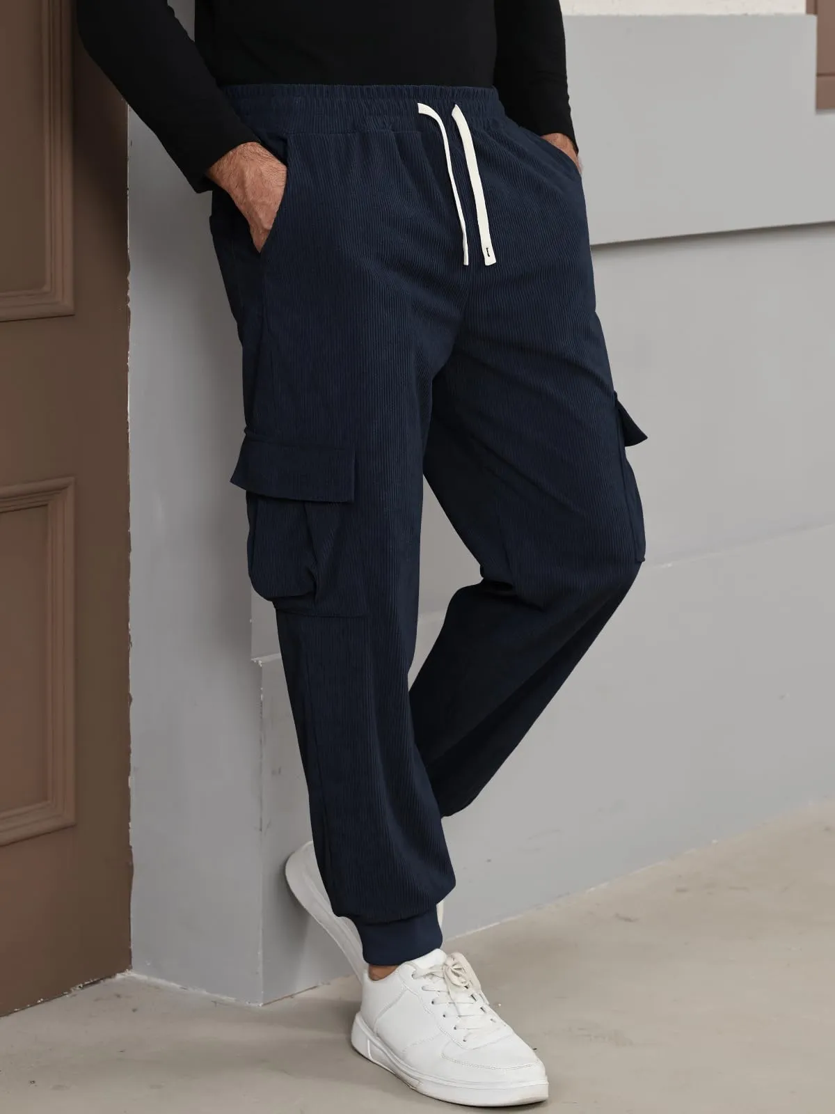 Suwangi Pantaloni Jogging Velluto a Coste Cargo da Uomo con Tasche - immagine 2