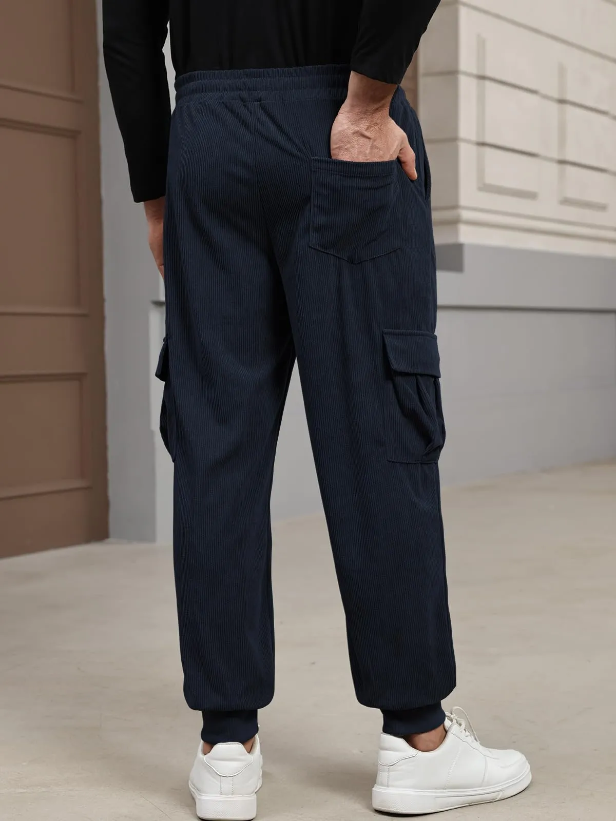 Suwangi Pantaloni Jogging Velluto a Coste Cargo da Uomo con Tasche - immagine 3