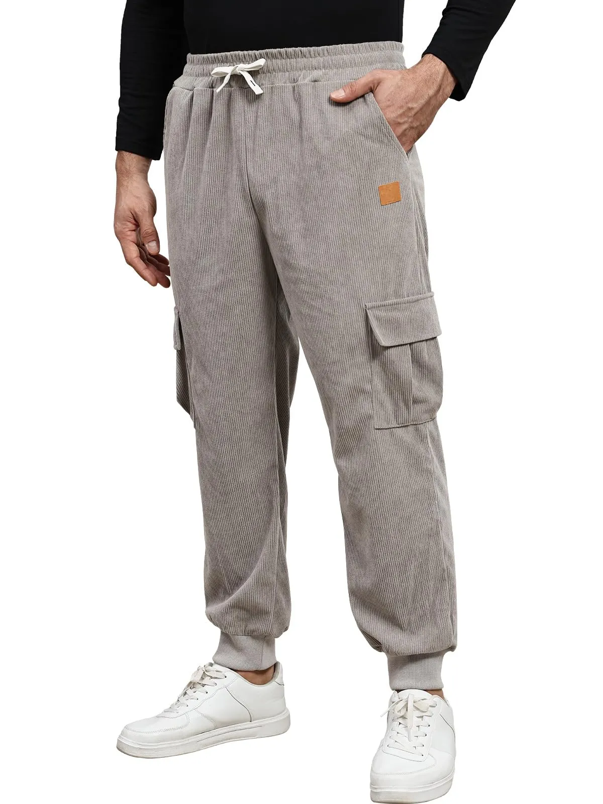 Suwangi Pantaloni Jogging Velluto a Coste Cargo da Uomo con Tasche - immagine 1
