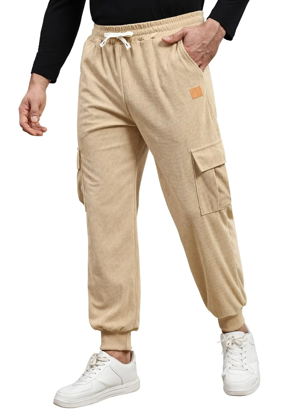 Suwangi Pantaloni Jogging in Velluto a Coste Cargo da Uomo con Tasche - immagine 1