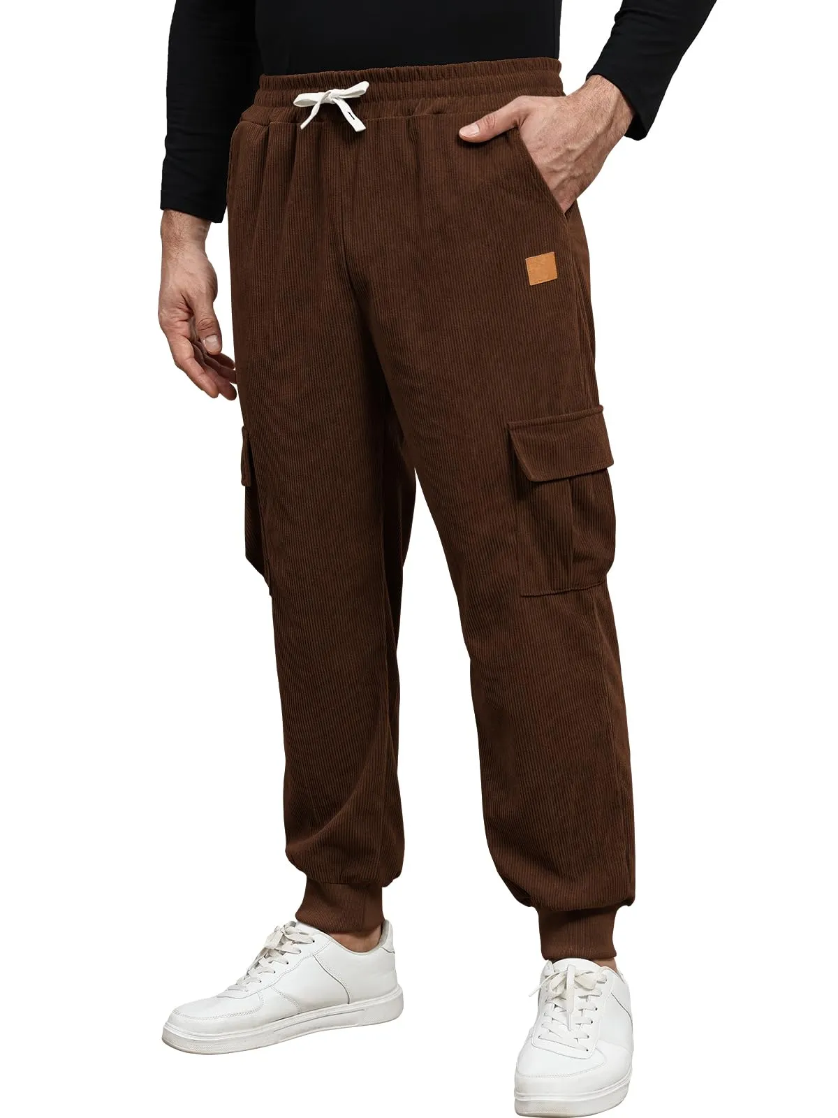 Suwangi Pantaloni Jogging Uomo in Velluto a Coste Cargo con Tasche - immagine 1